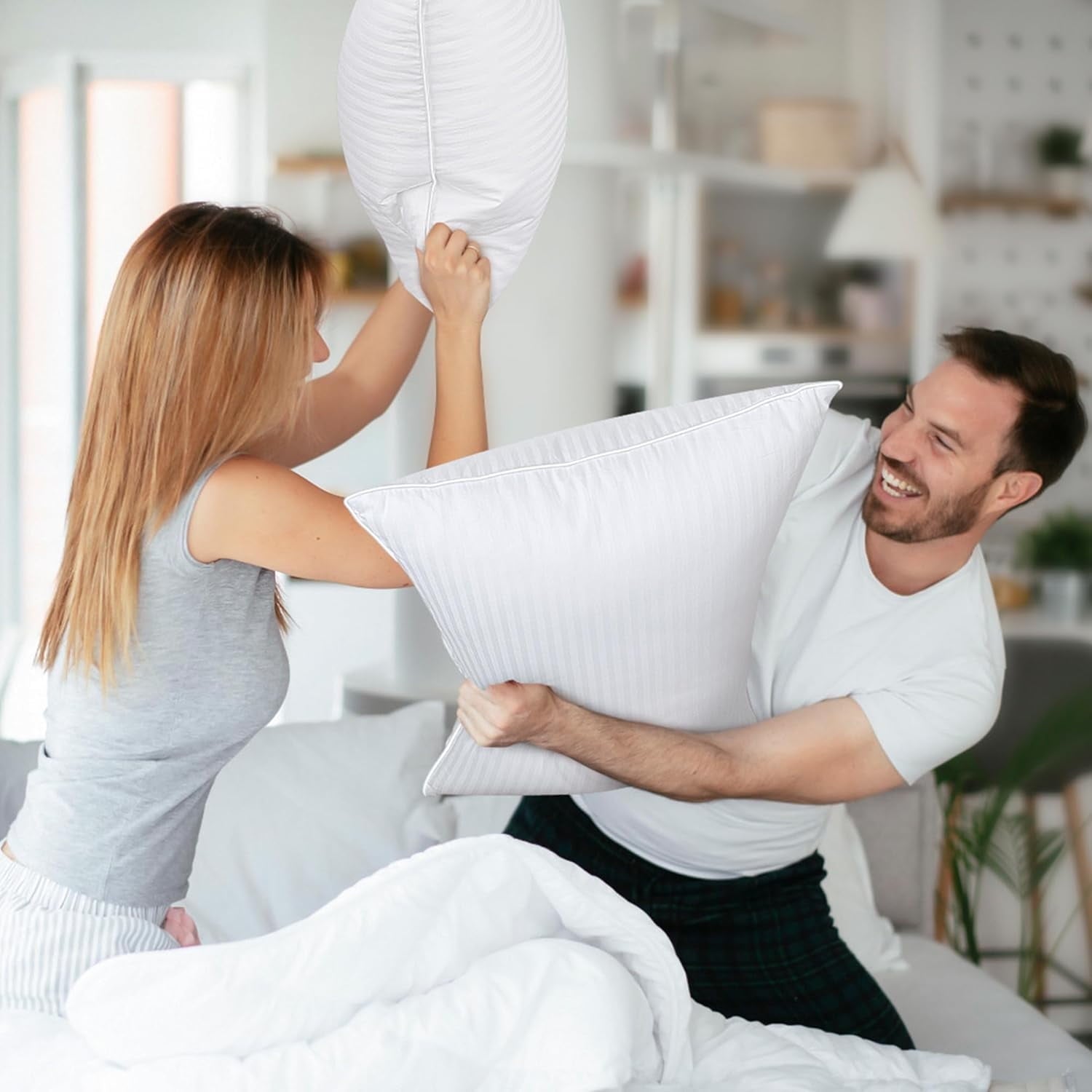 FAPO Goose Feather Pillows Queen Size Set of 2, Hotel Down Bed Pillow for Sleeping,Soft 600 TC Cotton Cover - Image 2