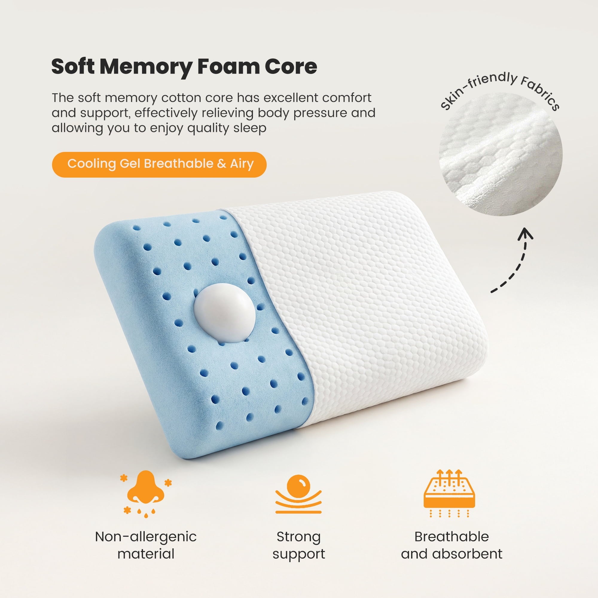 Gianna Memory Foam Pillow for Sleeping, Gel Cooling Bed Pillow with Breathable Mesh and Washable Cover for Back and Side Sleepers, White (1 - Image 3