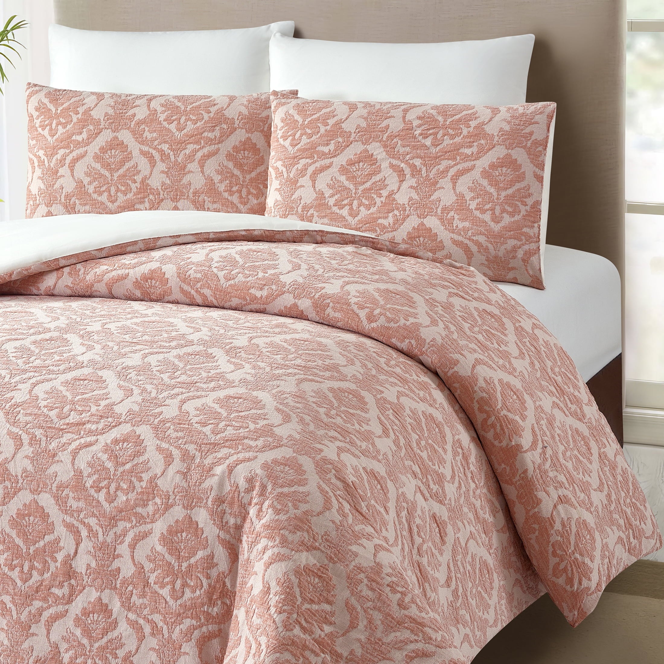 Woven Damask 2-Piece Comforter Set, Blush, Full Queen, All Ages - Image 4
