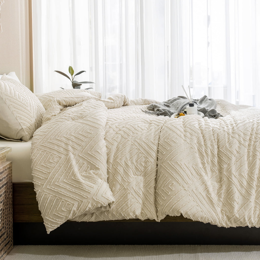ANGENIA King Size Comforter Sets Beige - 3 Pieces Cream Boho Bedding Comforter Set for King Bed - Soft Fluffy Tufted Textured All Season Bed - Image 4