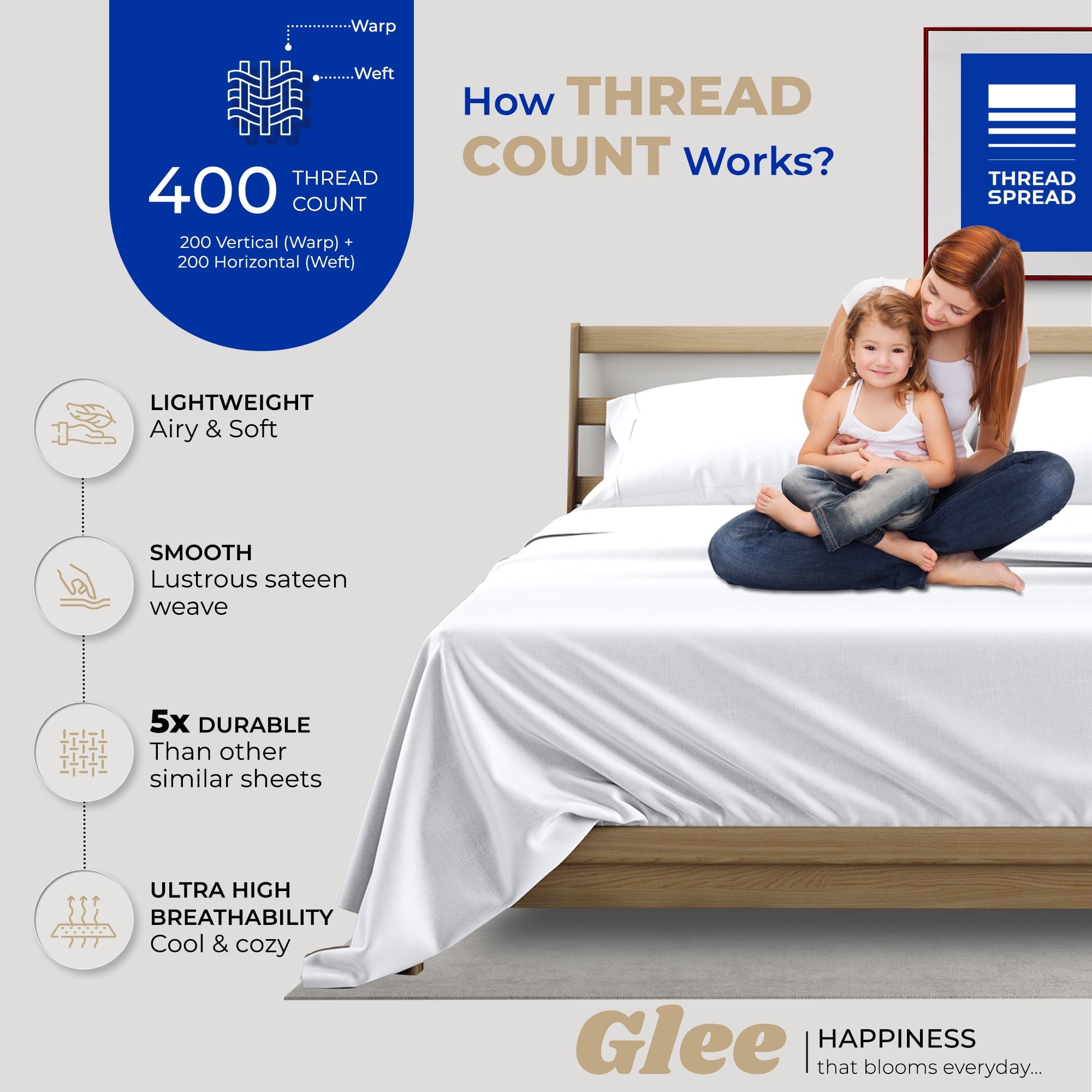 King Size Cotton Sheets Set - 400 Thread Count 4 PC 100% Cotton Sheets for King Bed, 16 In Deep Pocket King Size Cott... - Image 3