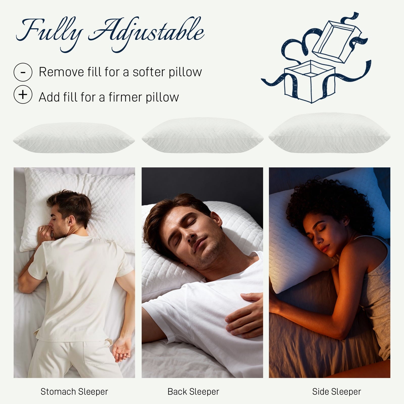 Bed Pillows Cross Cut Memory Foam For Sleeping,Queen Size Bedding Pillow(White), Original Pillow for Sleeping，Adjusta... - Image 2