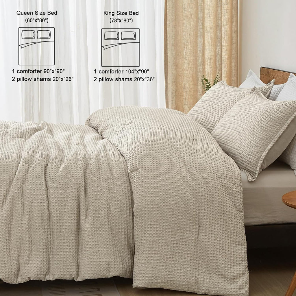 3-Piece Waffle Weave Comforter Set Queen Size, Lightweight Comfy Bedding Set for All Season, Ultra Soft Textured 1 Co... - Image 6