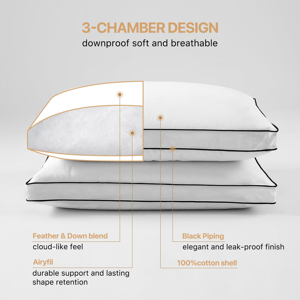 Gusseted Feather Down Pillow Set of 2, Medium Firm Hotel Bed Pillows 2 Pack, Queen Size for Side Sleepers, 20 x 30 in - Image 4