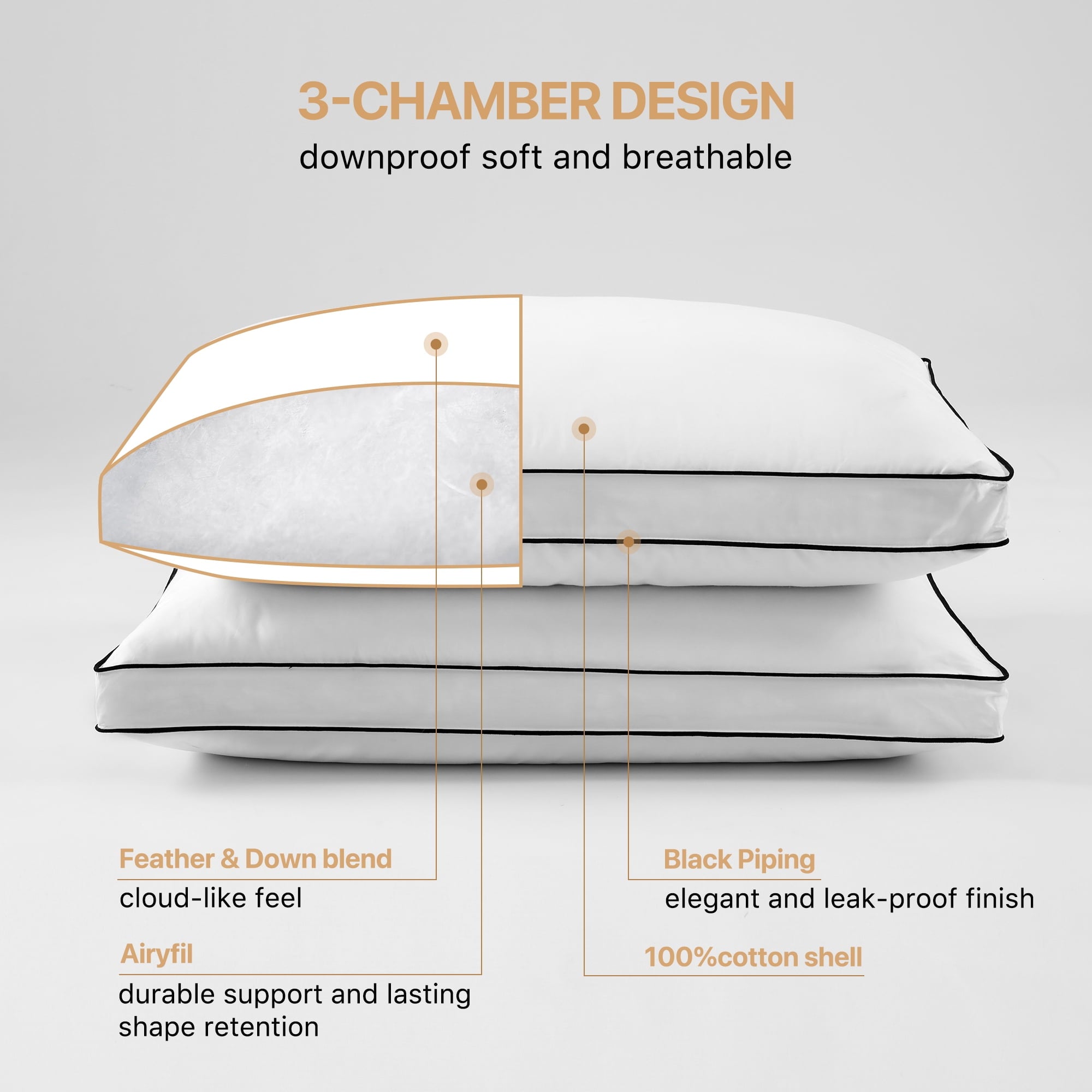 Gusseted Feather Down Pillow Set of 2, Medium Firm Hotel Bed Pillows 2 Pack, Queen Size for Side Sleepers, 20 x 30 in - Image 4