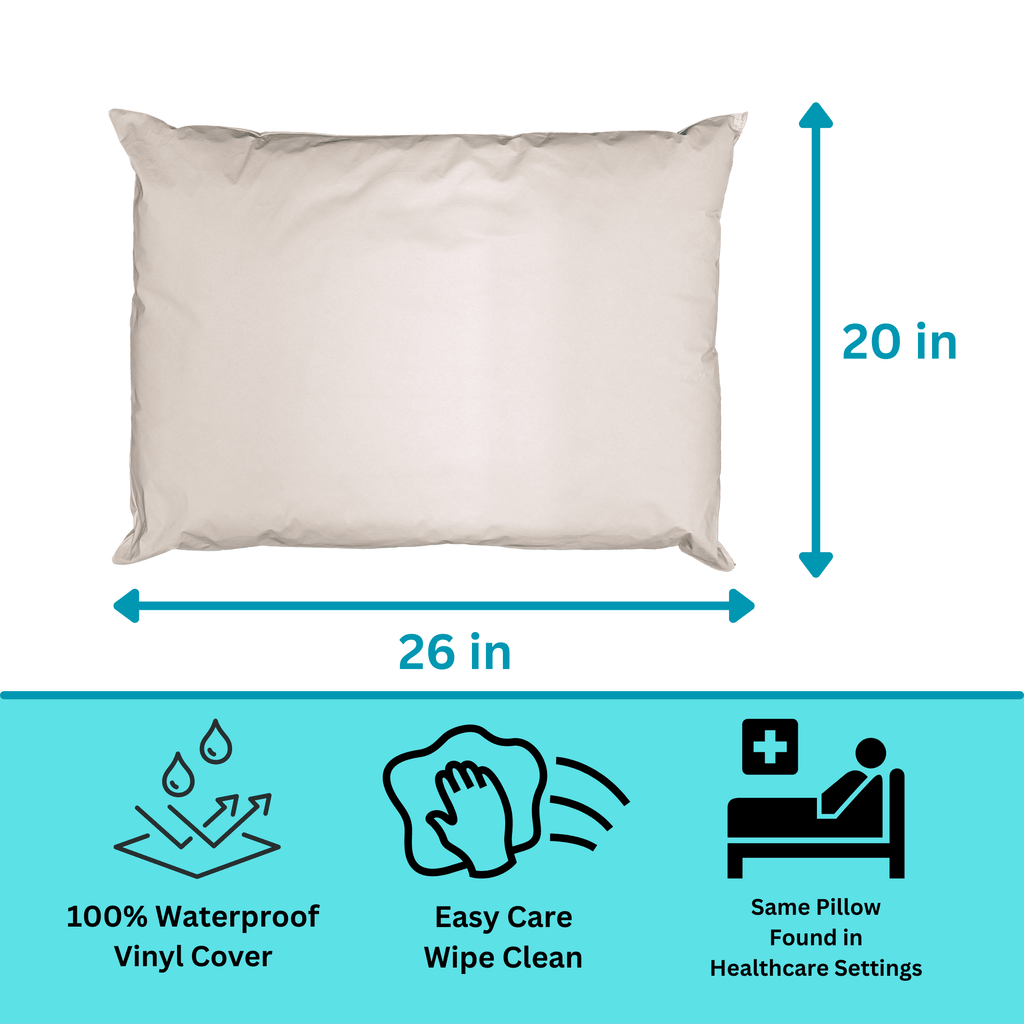 2 Pack MediCheck White Vinyl Covered Bed Pillows 20 in x 26 in - Wipeable Easy Clean - Soft Low Profile Non-Fluffy Support - Not an Encaseme - Image 3