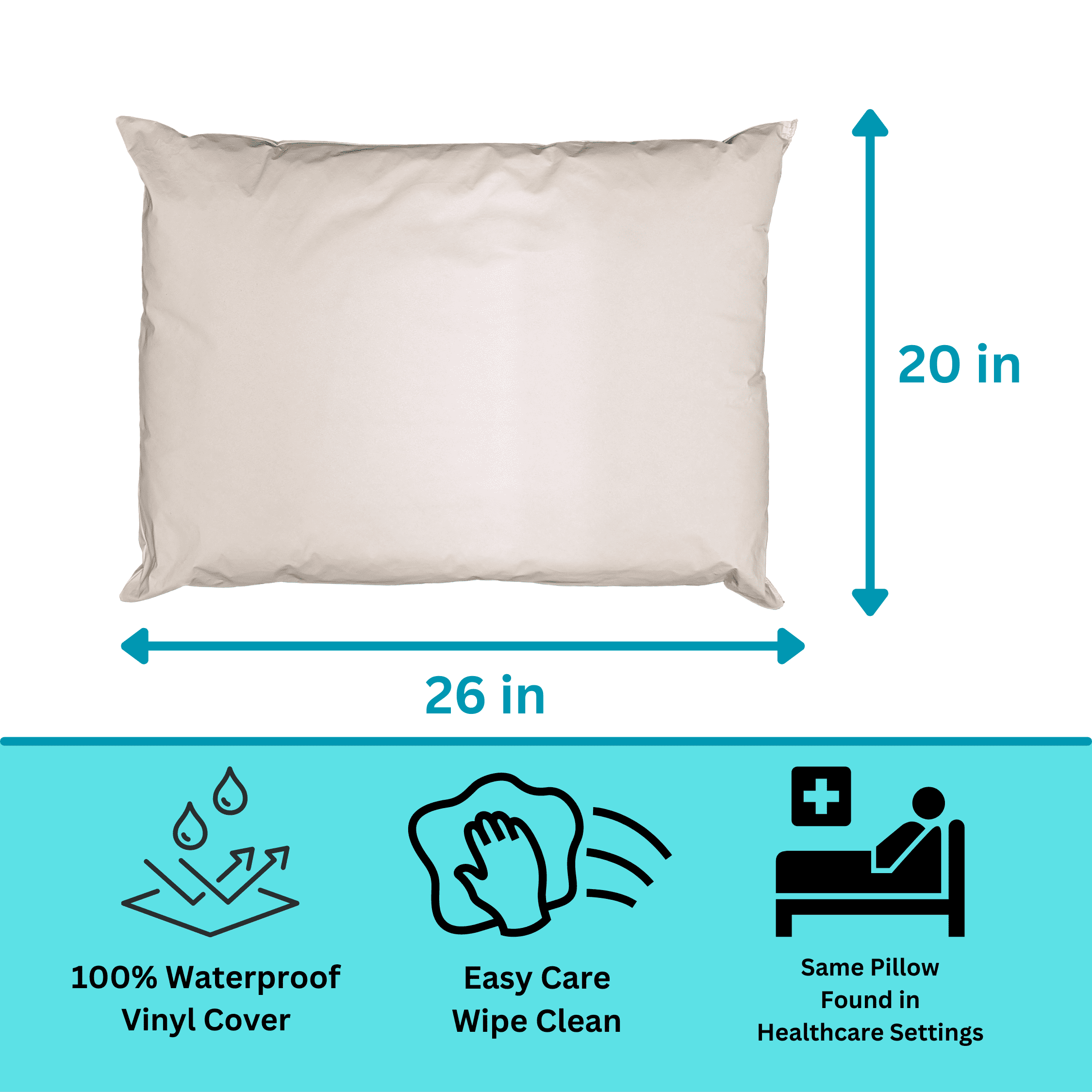 2 Pack MediCheck White Vinyl Covered Bed Pillows 20 in x 26 in - Wipeable Easy Clean - Soft Low Profile Non-Fluffy Support - Not an Encaseme - Image 3