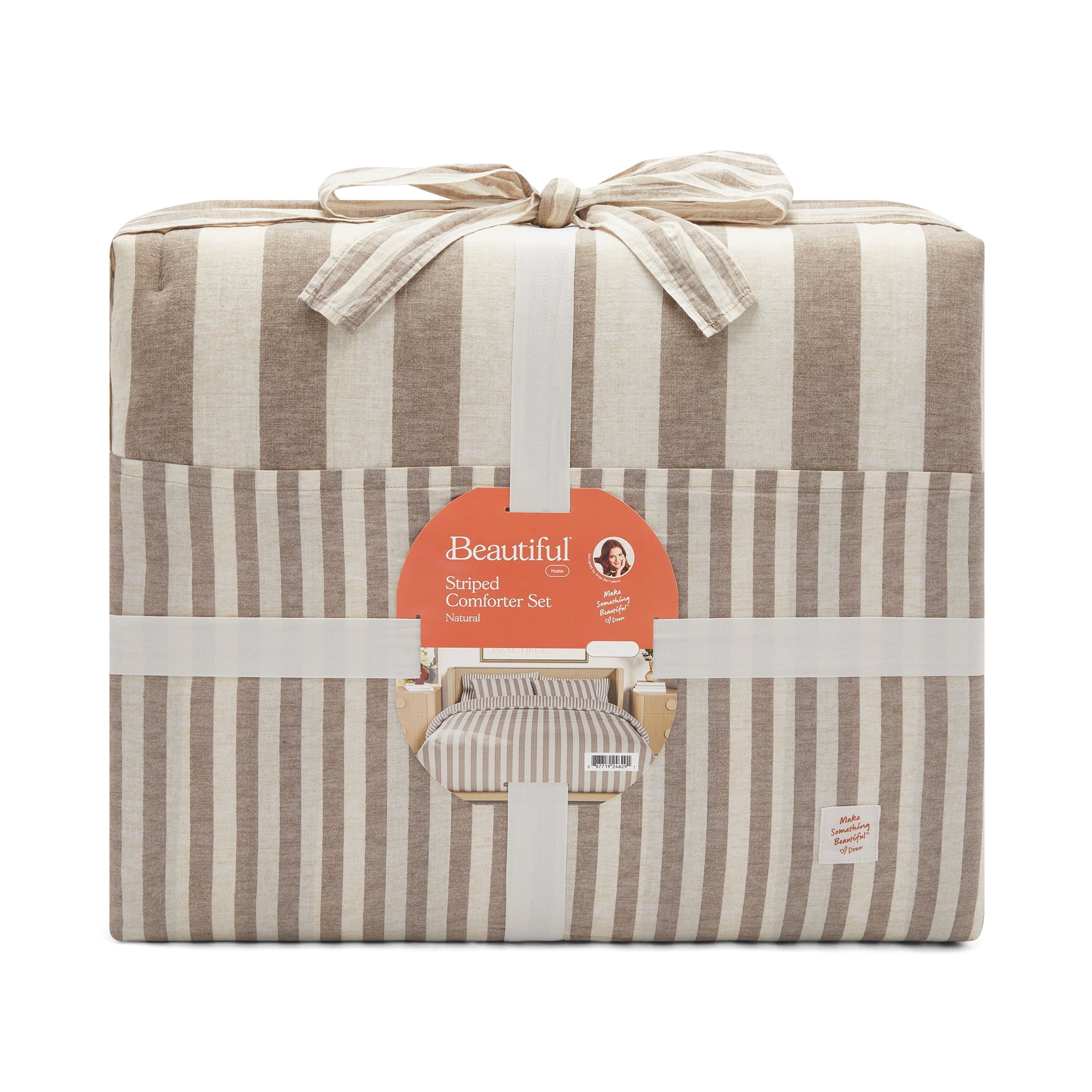Beautiful 100% Cotton Striped 3-Piece Natural Comforter Set, Full/Queen by Drew Barrymore - Image 3