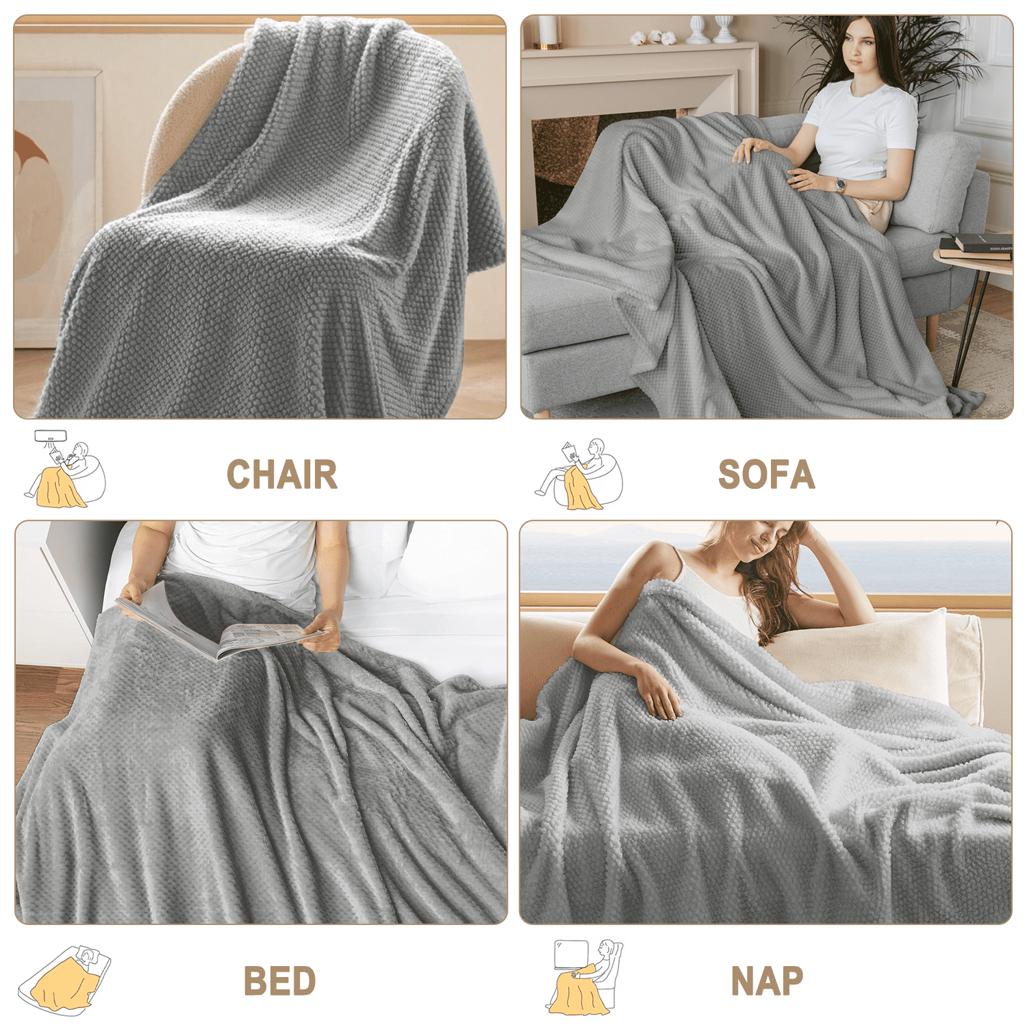 Throw Blanket, Decorative Throws with Waffle Wave Design, Super Soft Plush Fuzzy Blankets , Luxury Lightweight and Br... - Image 3