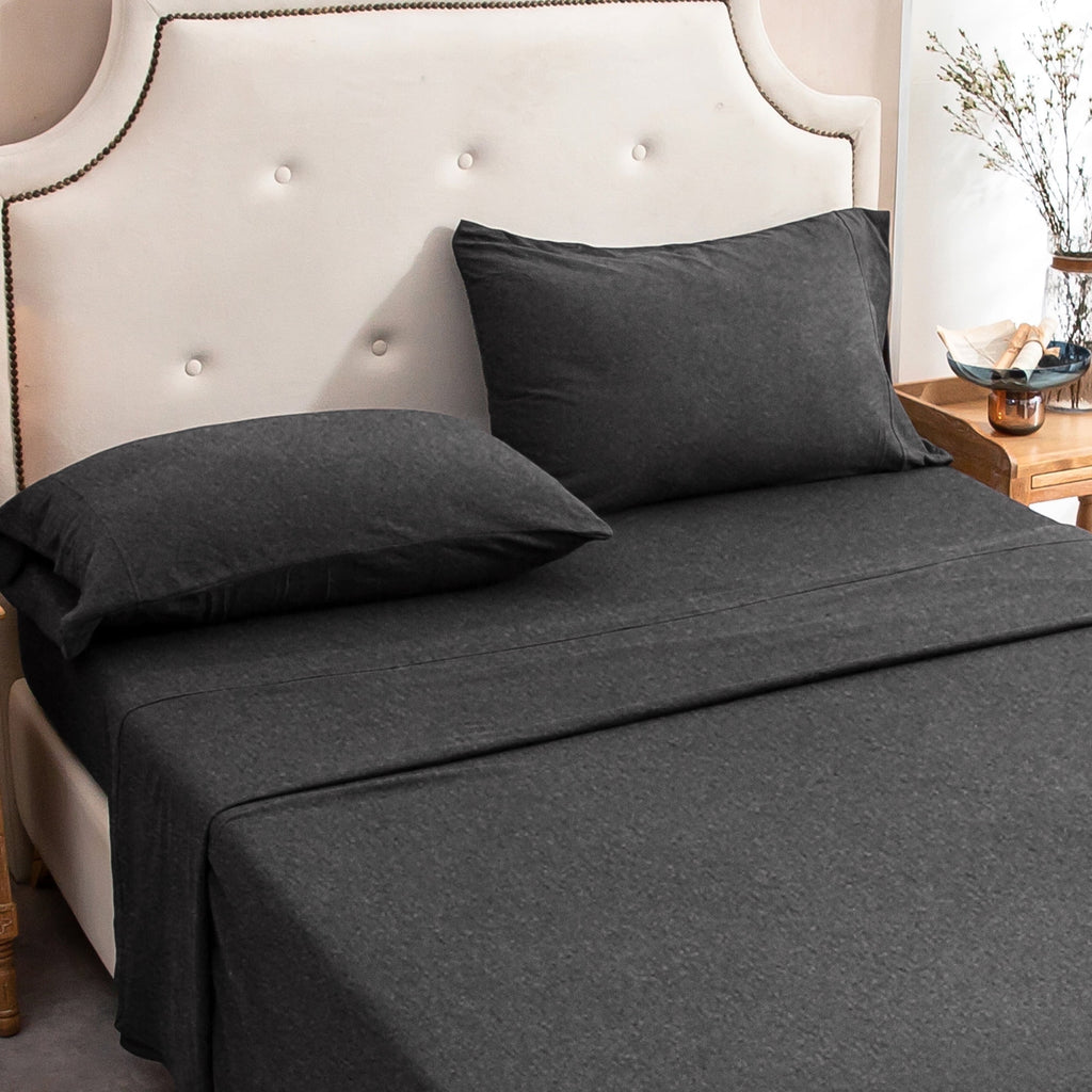 100% Cotton Jersey Knit 4pc Bed Sheet Set Extra Deep Pocket up to 20" Charcoal Gray Queen - Image 6