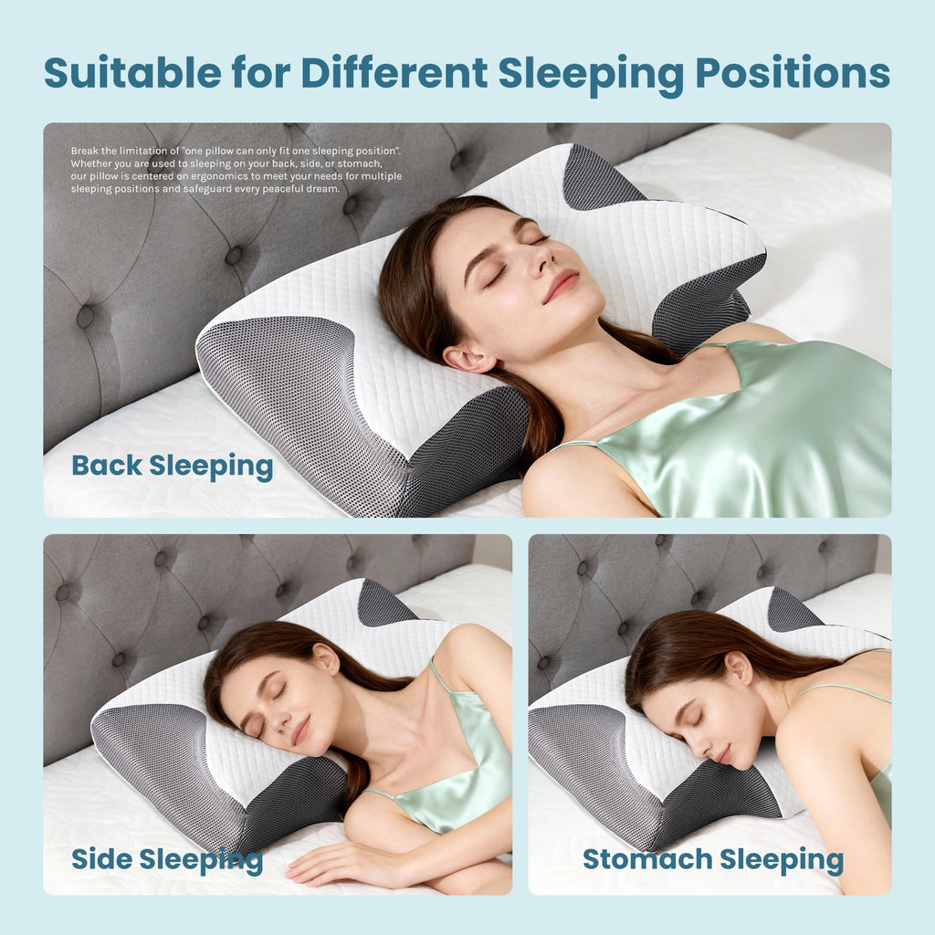 Cervical Pillow for Pain Relief, Ergonomic Side Sleeper Pillow for Orthopedic Contour Support for Bed Sleeping, Memor... - Image 3