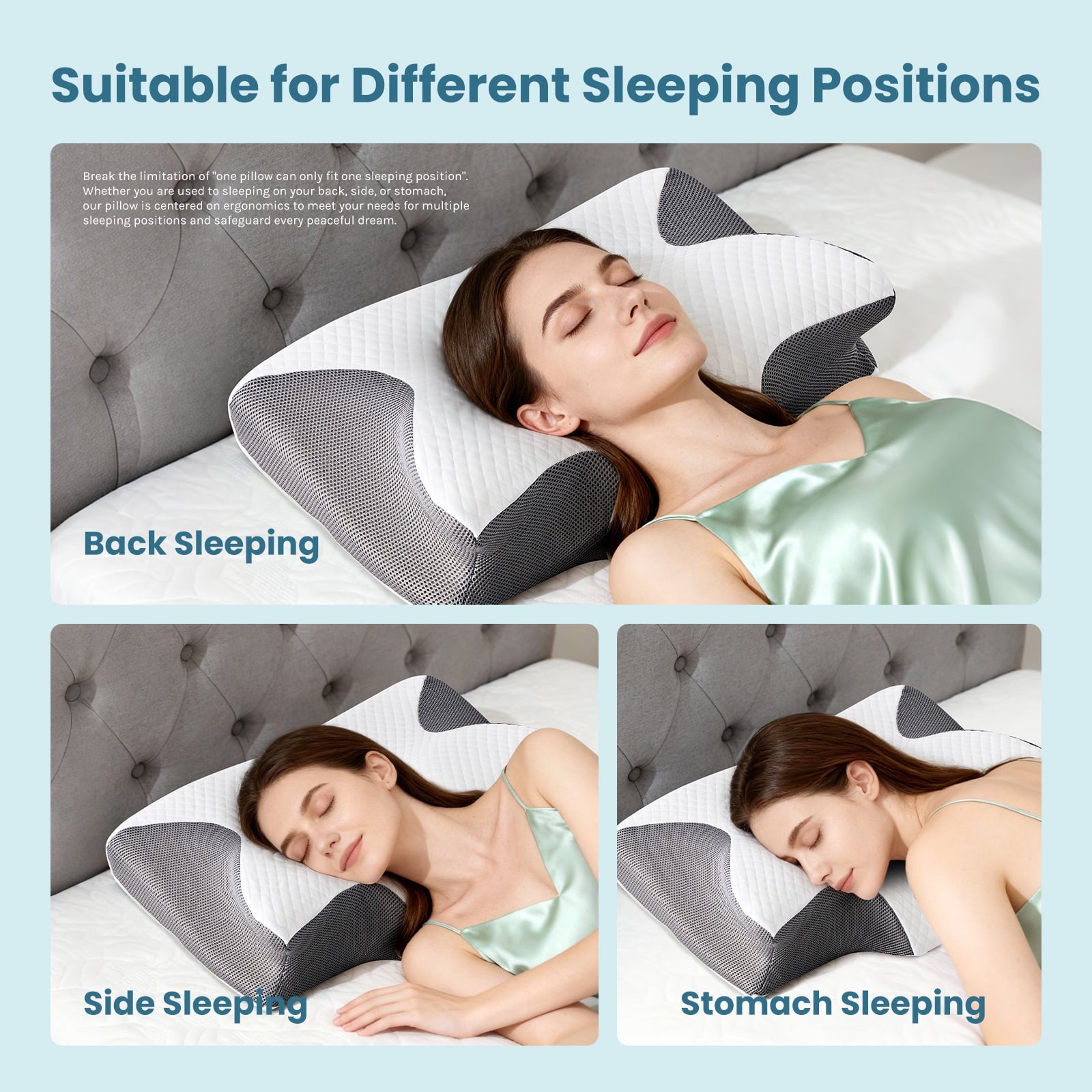 Cervical Pillow for Pain Relief, Ergonomic Side Sleeper Pillow for Orthopedic Contour Support for Bed Sleeping, Memor... - Image 3