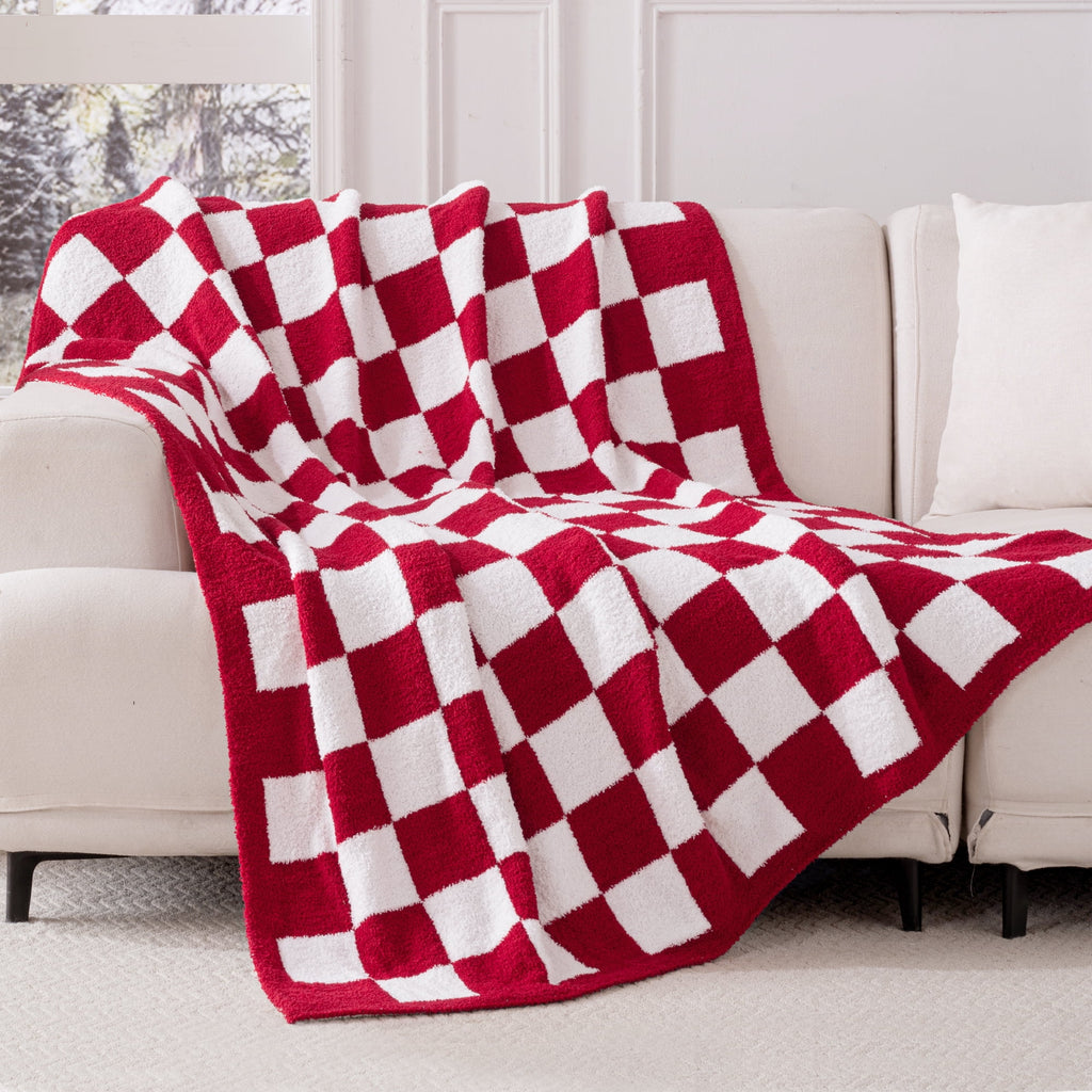 Checkered Knit Throw Blanket, Ultra Soft Cozy Fluffy Checkerboard Blankets, Lightweight Fuzzy Plush Throw for Couch a... - Image 2