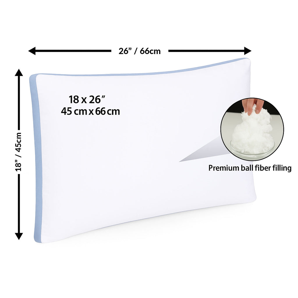 Gold Textiles Gusseted Queen 18x26 Bed Pillows for Sleeping Set of 2 Polycotton White Blue Stripe Comfortable - Image 2