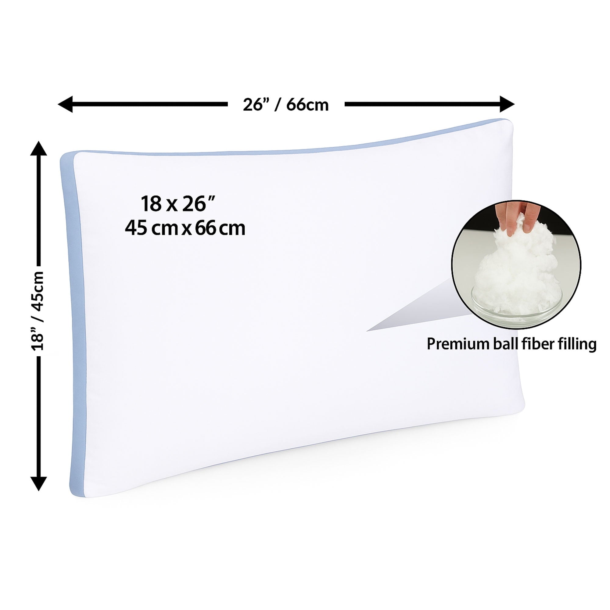 Gold Textiles Gusseted Queen 18x26 Bed Pillows for Sleeping Set of 2 Polycotton White Blue Stripe Comfortable - Image 2