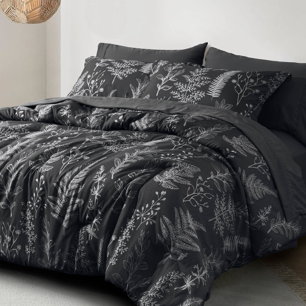 PHF 3 Pieces Printed Comforter Set Queen Size, Lightweight Botanical Floral Bed in a Bag, Ultra Soft Bedding Set with 1 Reversible Comforter - Image 3