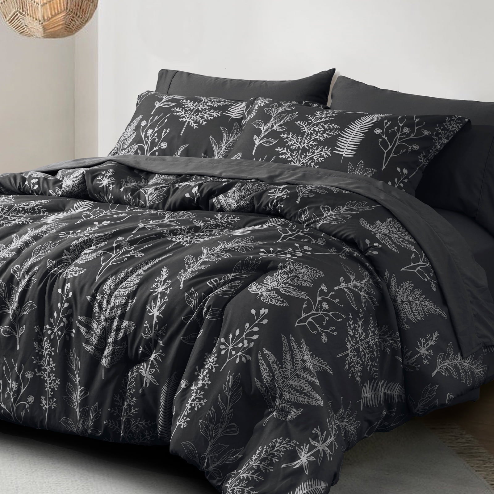 PHF 3 Pieces Printed Comforter Set Queen Size, Lightweight Botanical Floral Bed in a Bag, Ultra Soft Bedding Set with 1 Reversible Comforter - Image 3