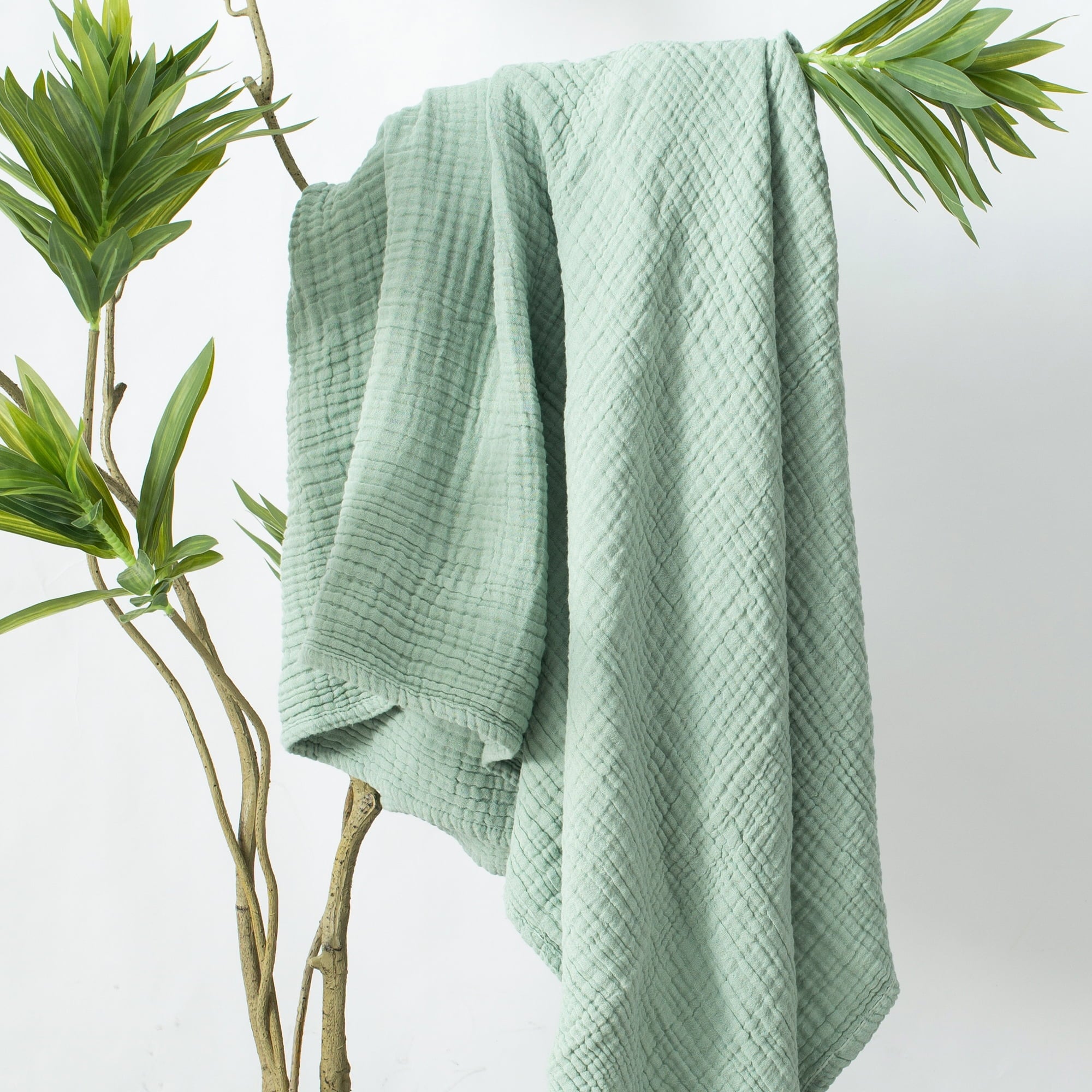 Carriediosa 100% Cotton Muslin Throw Blanket Gauze Blankets for Adults Soft Throws for Bed and Couch, 50" x 70" Sage Green - Image 2