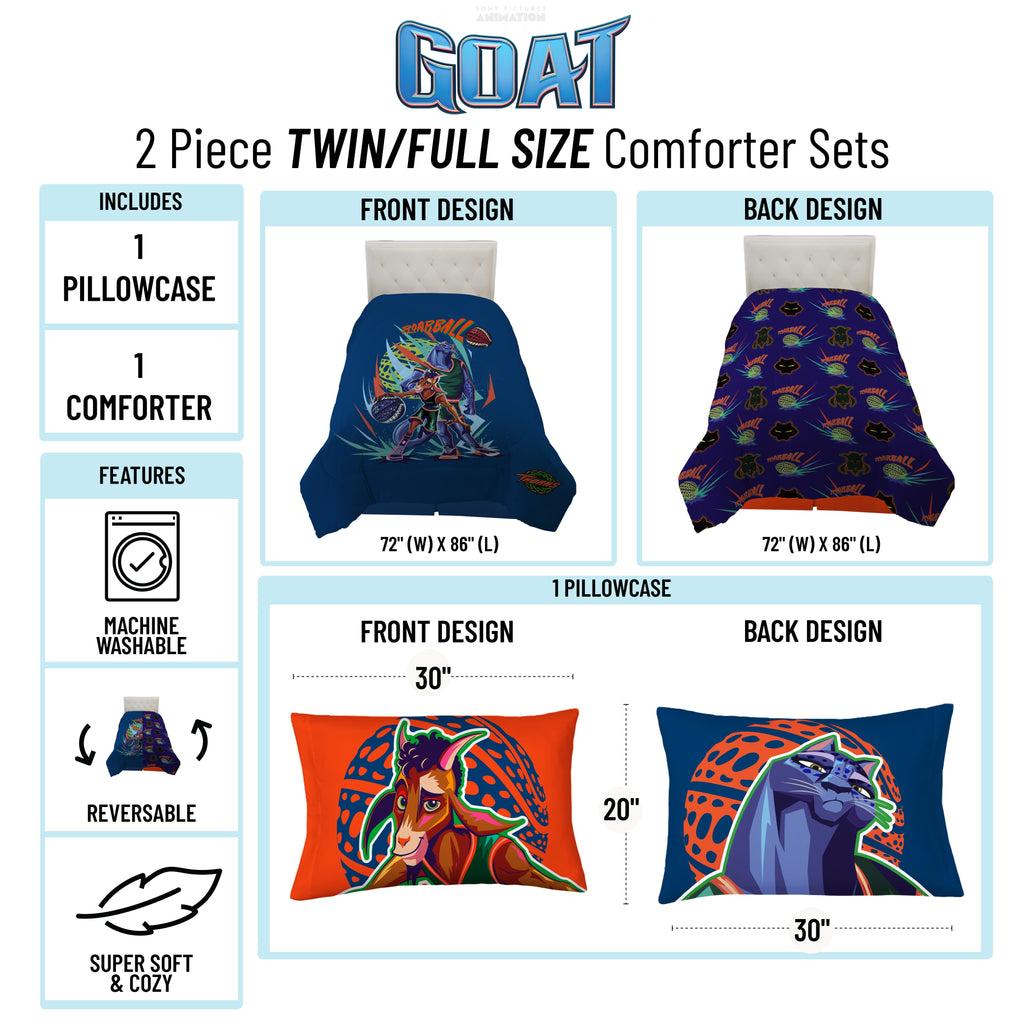 GOAT 2 Piece Twin/Full Kids Reversible Comforter and Pillowcase Bedding Set, Multicolor,Twin/Full - Image 3
