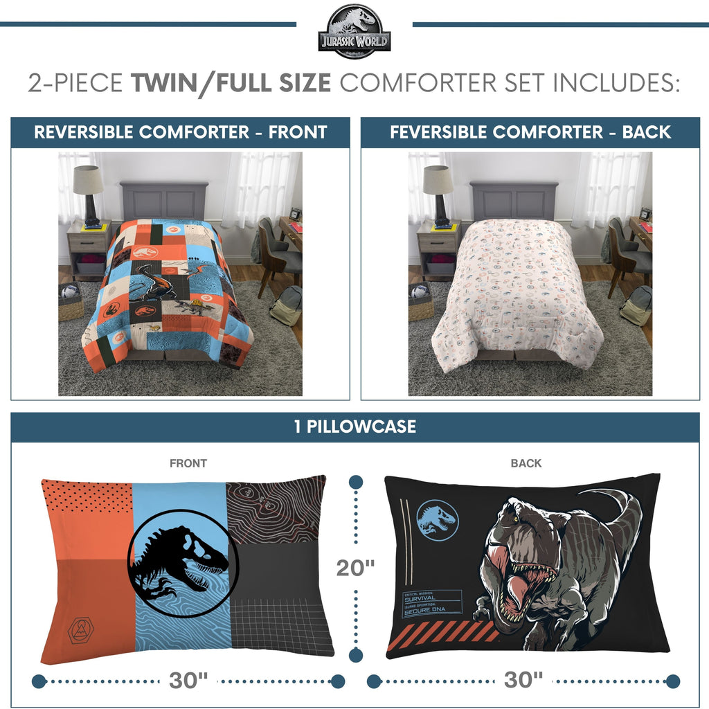 Kids 2 Piece Blue Orange Reversible Dinosaur Comforter and Pillowcase set, Twin/full - Image 5