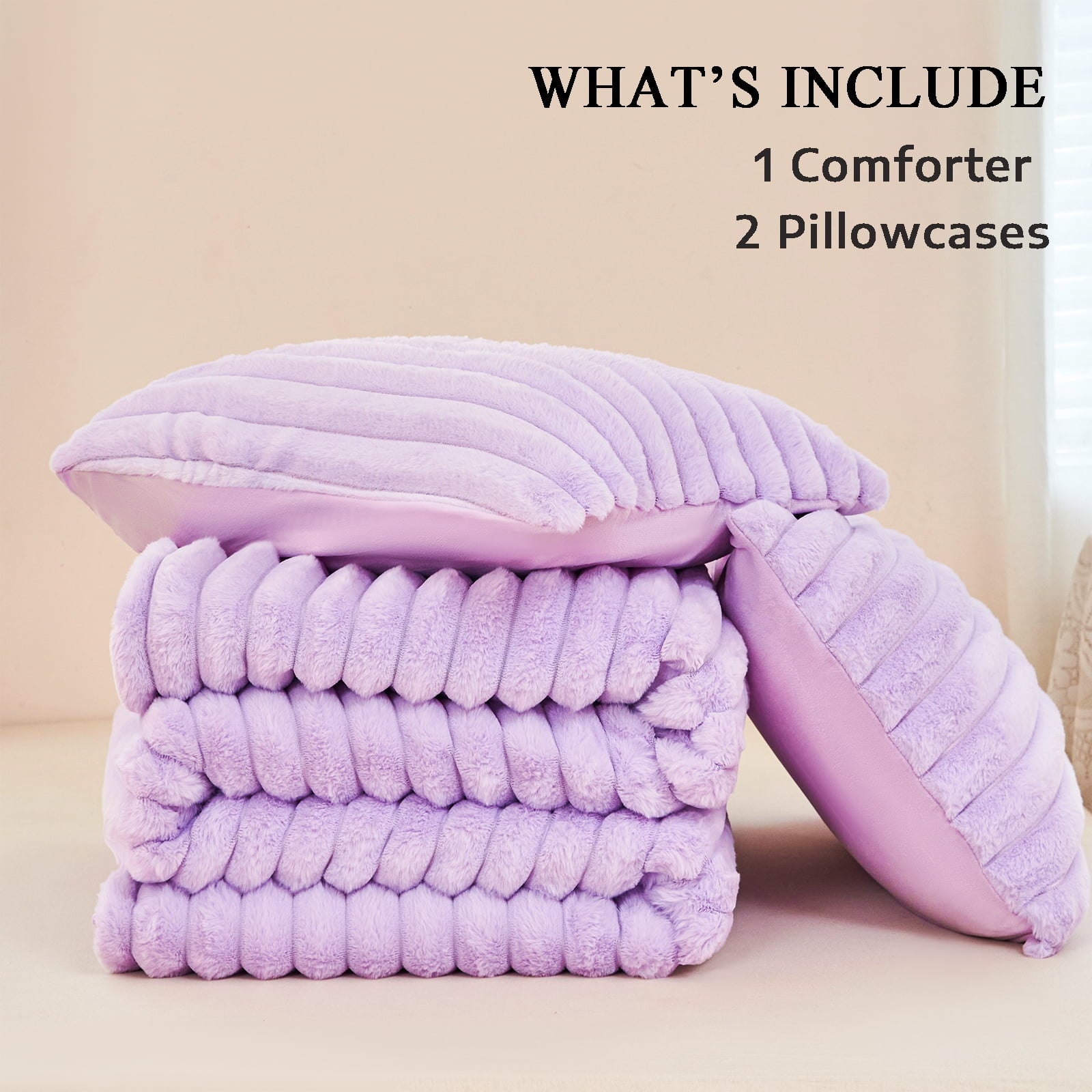 ZRNBAST Fleece Twin Comforter Set, Light Purple Super Soft Furry Plush Bedding, Luxury Fluffy Fuzzy Heavy Bed Set for Winter with 2 Pillowca - Image 6