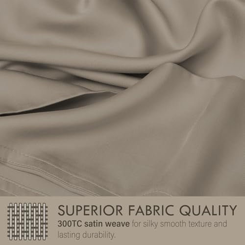 Home 4-Piece Queen Bamboo Bed Sheet Set, 100% Organic Cooling Fabric, 16" Deep Pocket, Taupe - Image 5