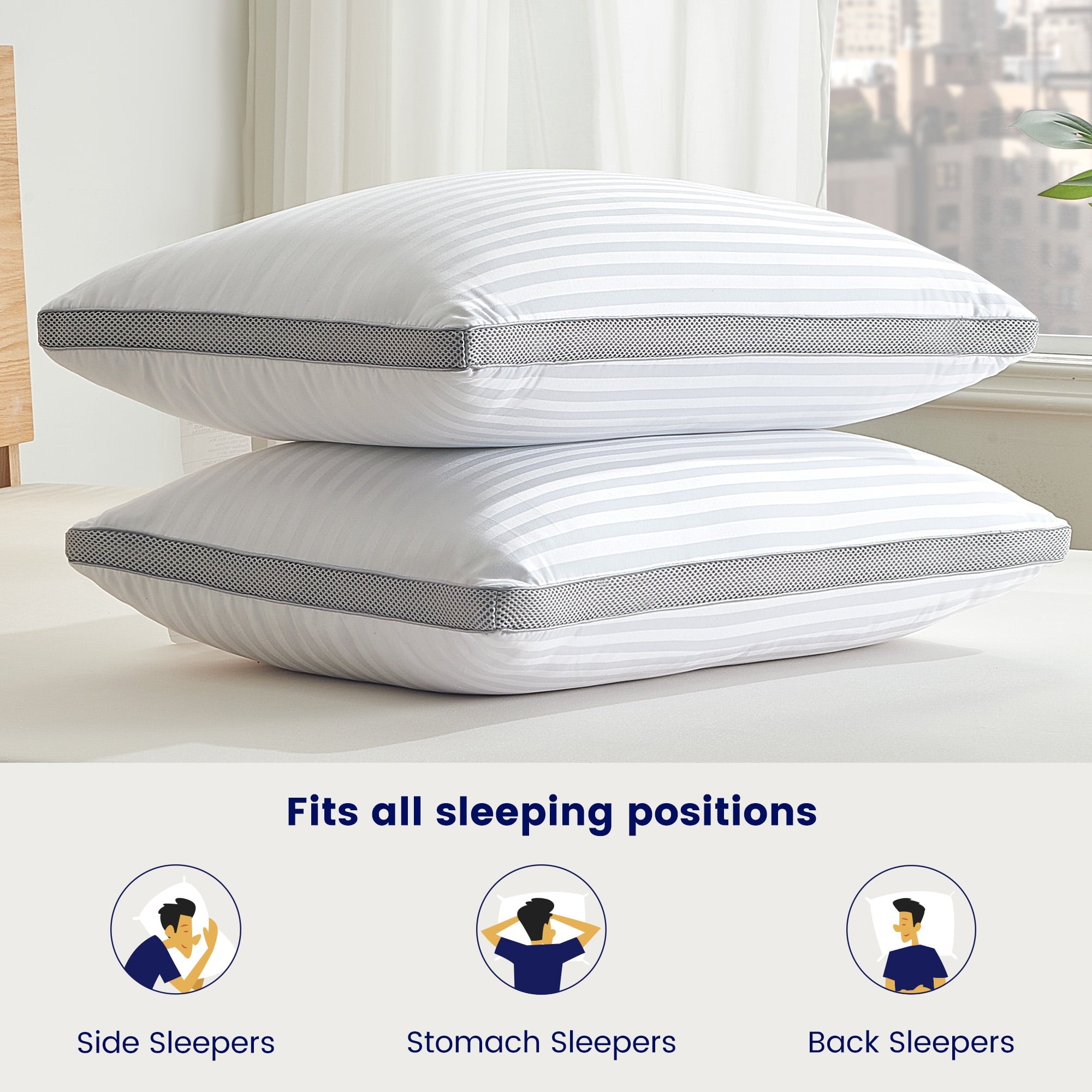 Bed Pillows for Sleeping, Queen Size Set of 2, Sandwich Mesh with Breathable Sides, Premium Medium pillows for Back, ... - Image 4