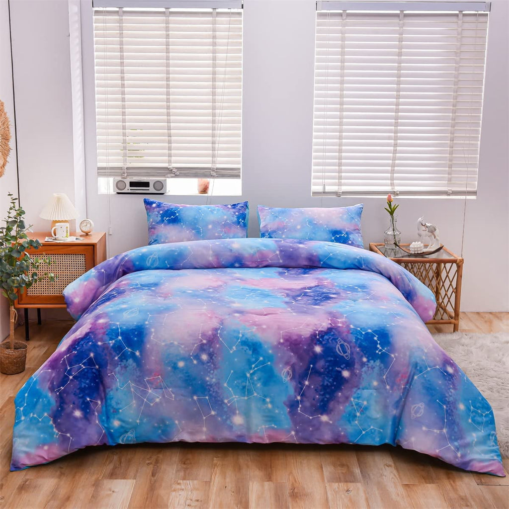 NTBED Tie Dye Constellation Ombre Comforter Set Twin Gradient Galaxy Bedding Set Blue Purple - Image 4