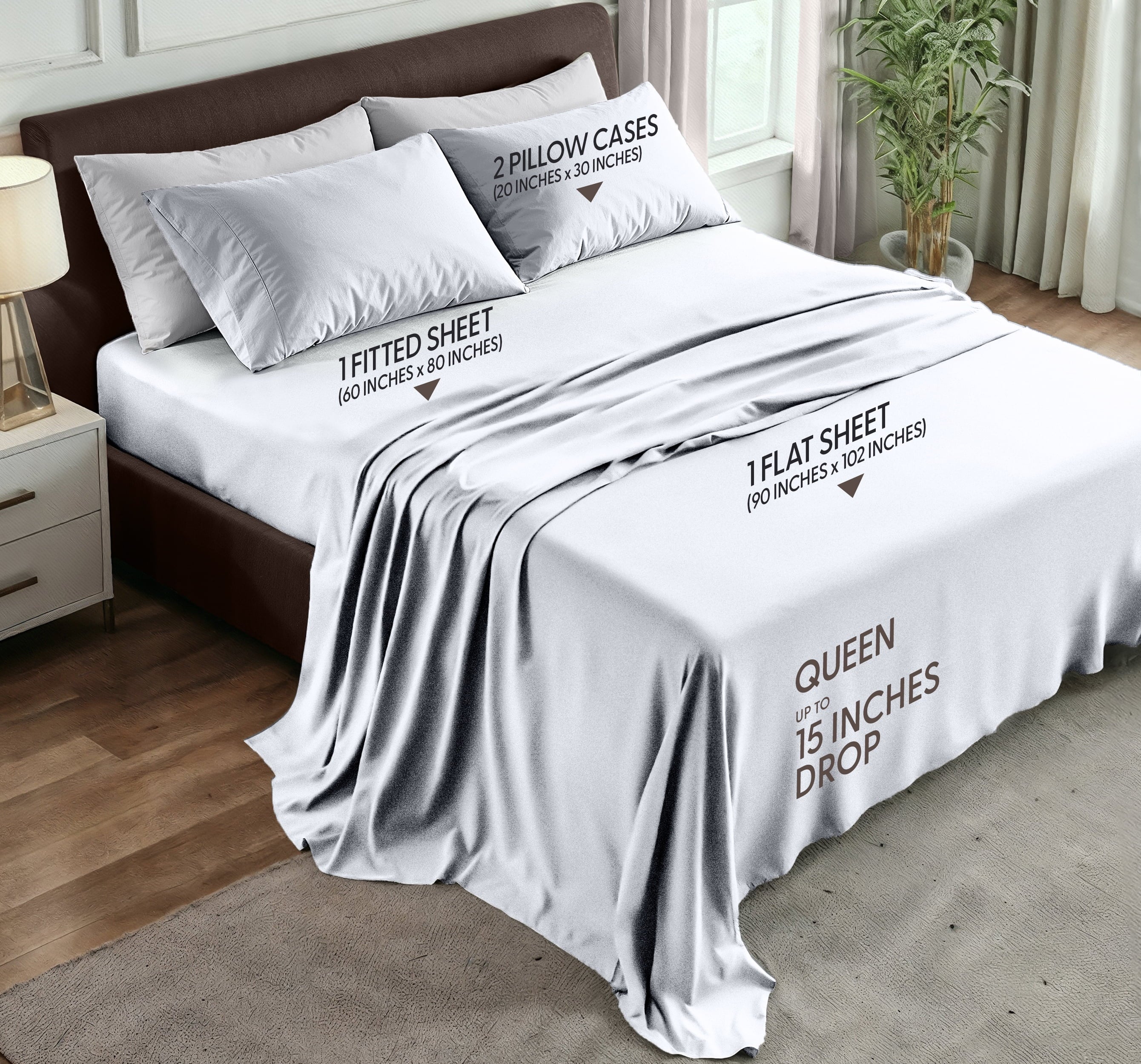 Beddora Queen Size Bed Sheet Set in Bright White – 4 Piece Microfiber Sheets, Ultra-Soft, Deep Pocket, Wrinkle-Resistant, Easy Care, Adult - Image 4