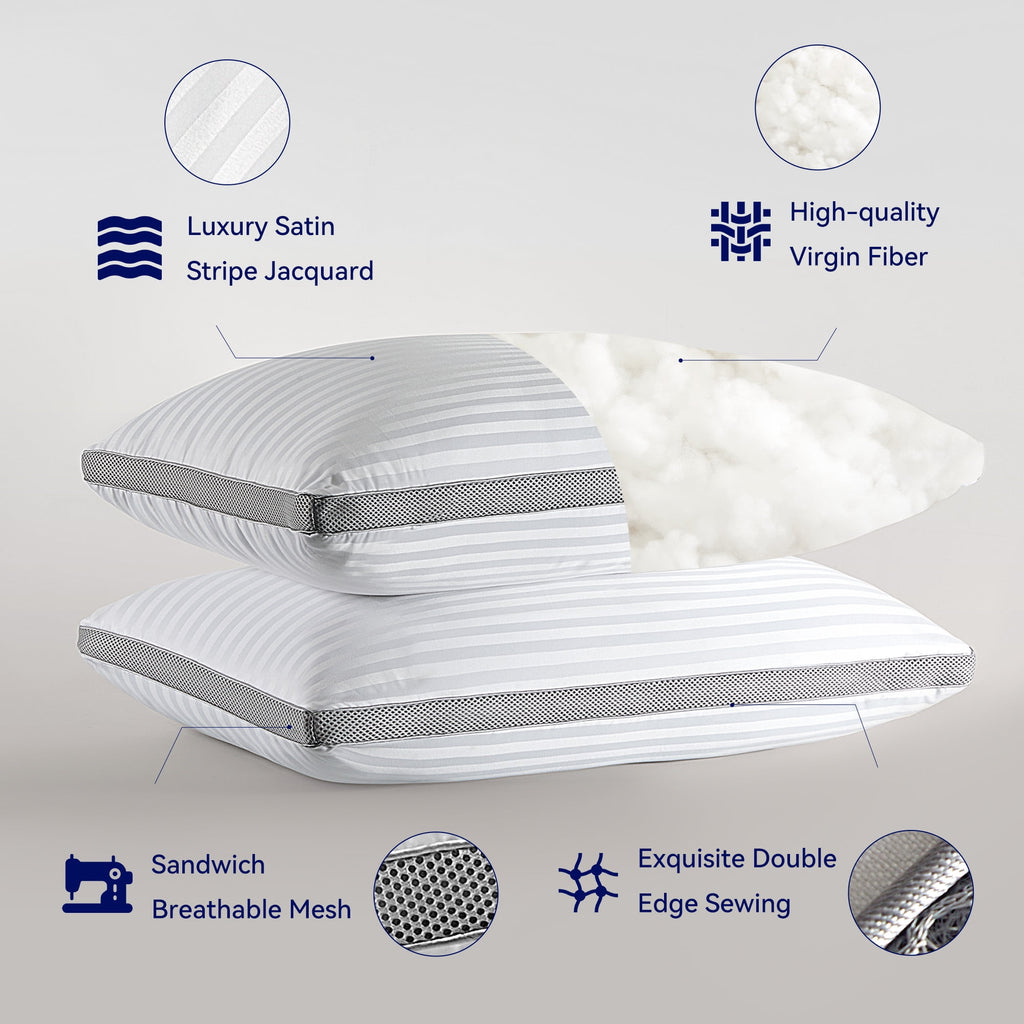 Bed Pillows for Sleeping, Queen Size Set of 2, Sandwich Mesh with Breathable Sides, Premium Medium pillows for Back, ... - Image 5