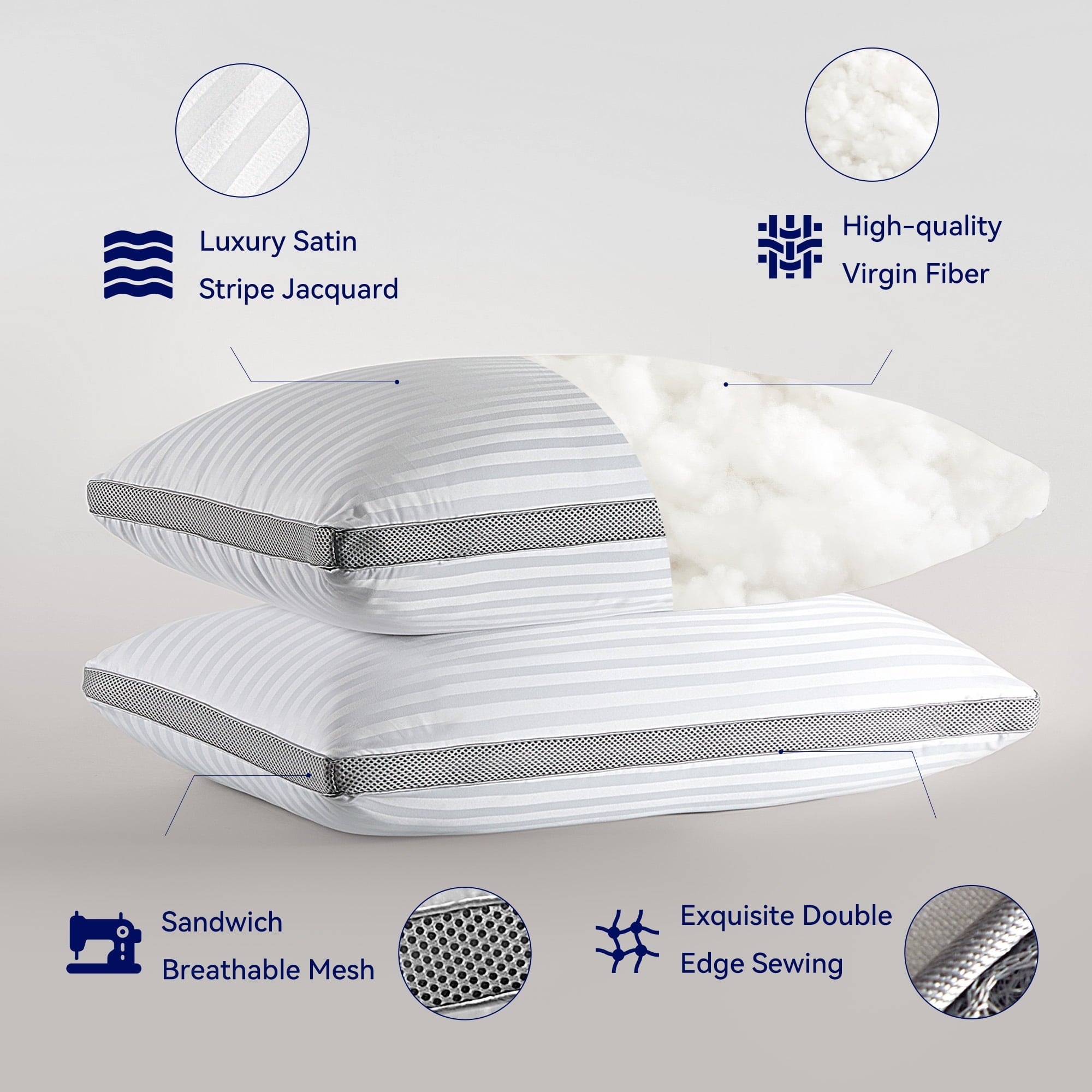 Bed Pillows for Sleeping, Queen Size Set of 2, Sandwich Mesh with Breathable Sides, Premium Medium pillows for Back, ... - Image 5