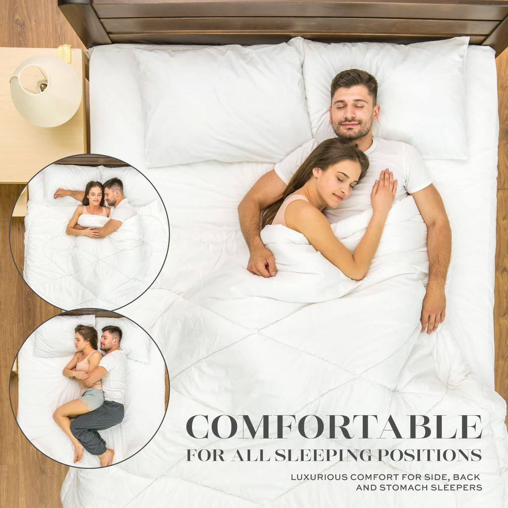 White Classic Bed Pillows for Sleeping 2 Pc Set, Queen Size Pillow Side Sleeper Set, Down Alternative Luxury Hotel Soft Pillow 28x20 Inches - Image 4