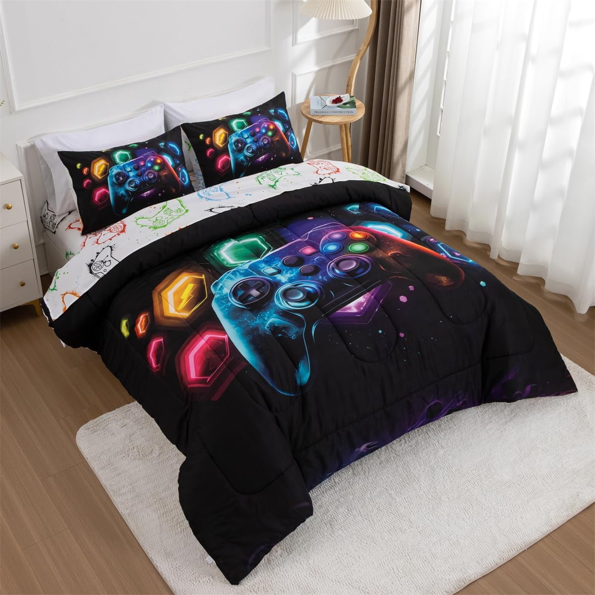 Game Console Comforter Set for Boys Girls Kids Space Universe Gaming Geometric Lightweight Microfiber Gamer Bedding S... - Image 3