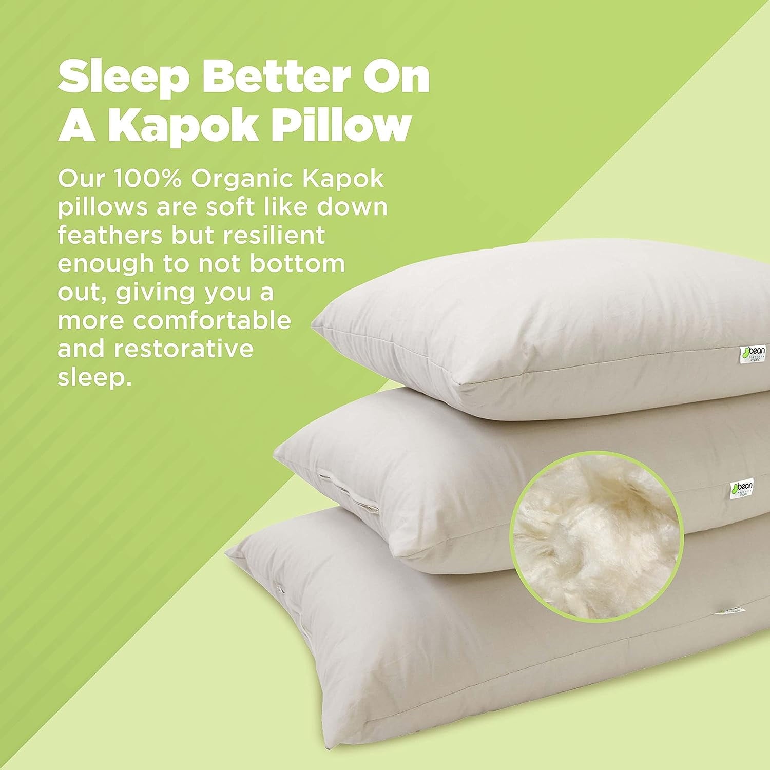 Kapok 20x26" Standard Bed Pillow – Organic Cotton Fabric Soft Sleeping Pillow - Made in USA - Image 2