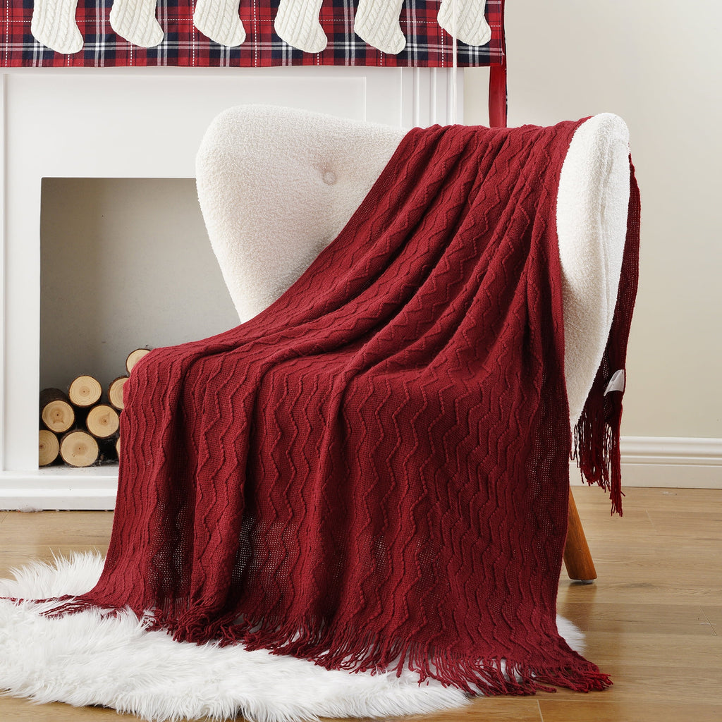 Battilo Dark Red Blanket for Couch,Burgundy Knit Throw Blanket for Bedroom,Christmas Throw,50"x60" - Image 5