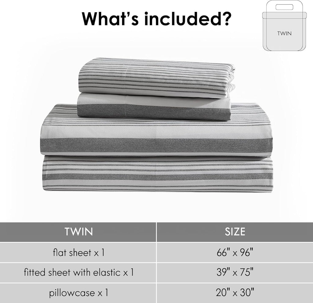 ClevaHome 3-Piece Twin Microfiber Classic Stripe Bed Sheet Set, Super Soft, Breathable Stripe Bedding with 16 inches Deep Pocket, Stone Stri - Image 5
