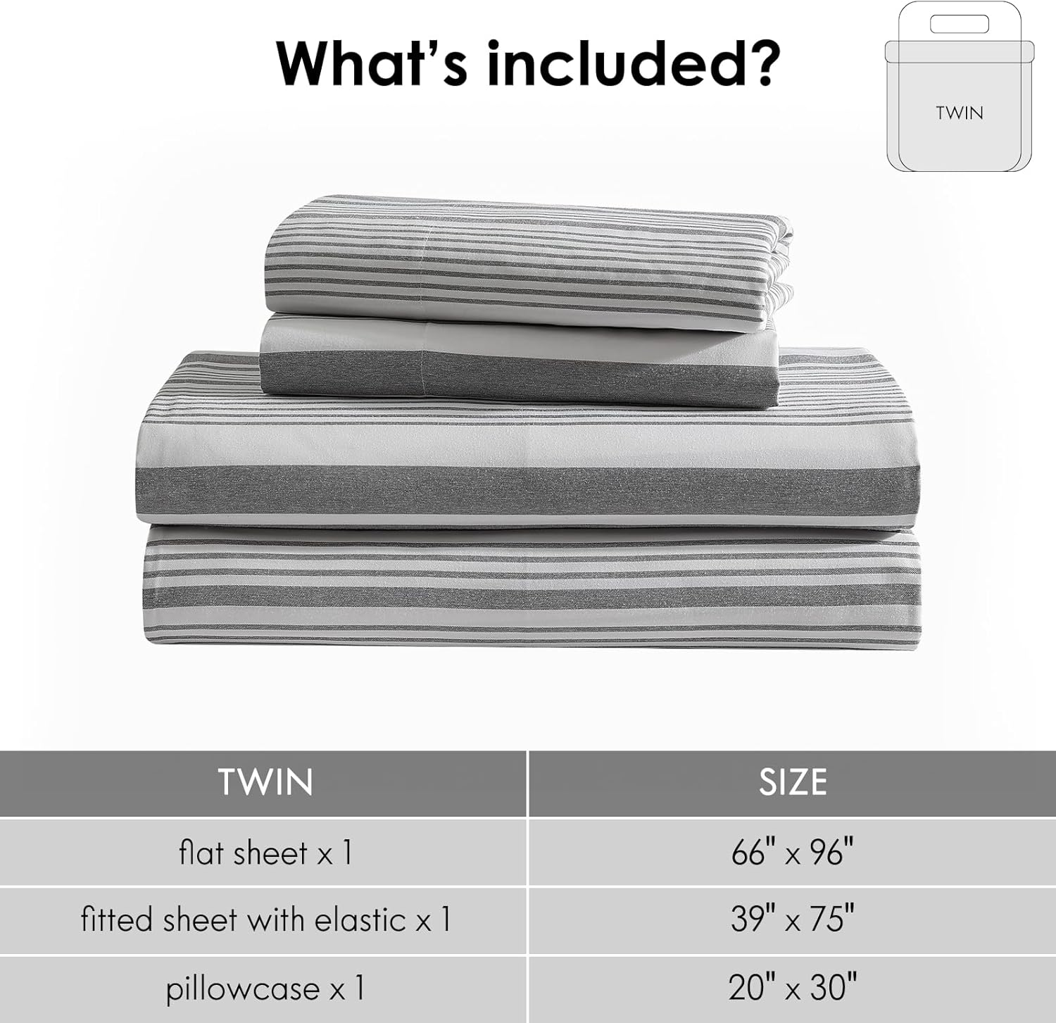 ClevaHome 3-Piece Twin Microfiber Classic Stripe Bed Sheet Set, Super Soft, Breathable Stripe Bedding with 16 inches Deep Pocket, Stone Stri - Image 5