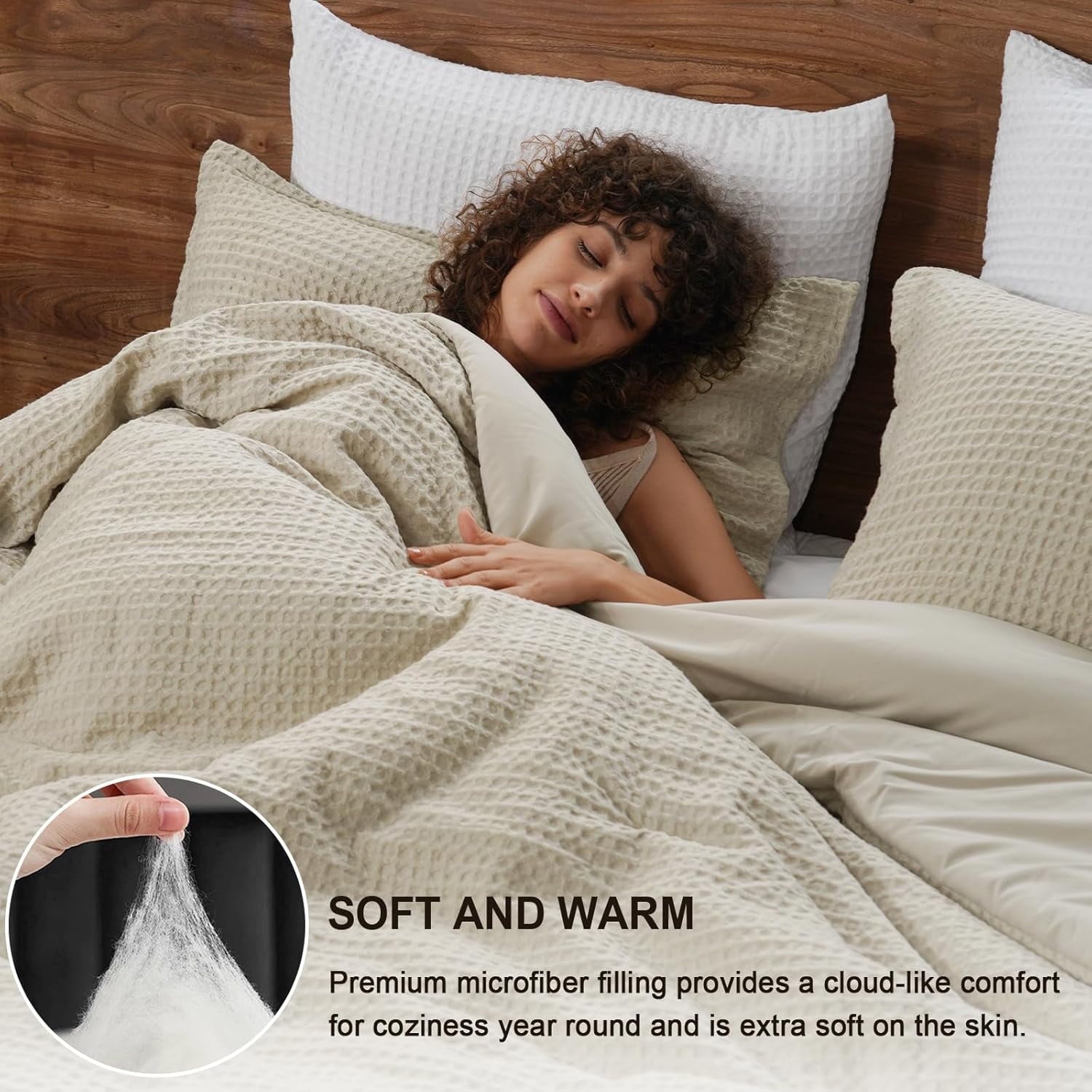 3-Piece Waffle Weave Comforter Set Queen Size, Lightweight Comfy Bedding Set for All Season, Ultra Soft Textured 1 Co... - Image 2