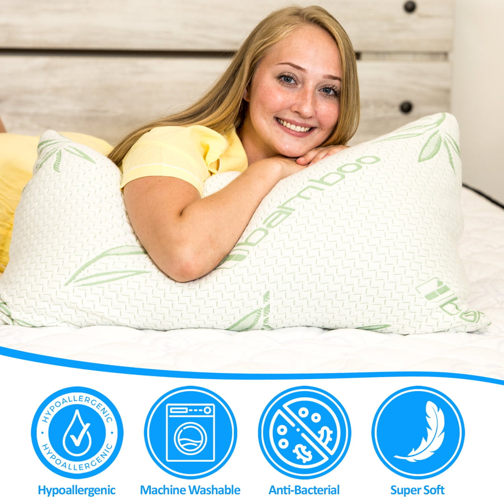 Queen Size Bamboo Pillow, Memory Foam Bed Pillows with Washable Pillowcases, Queen - Image 2