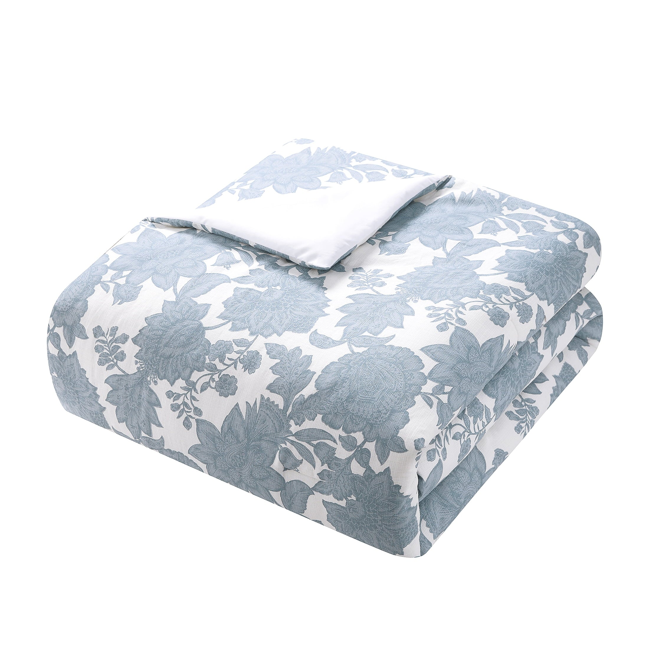 My Texas House Veronica 3-Piece Blue Floral Cotton Slub Comforter Set, King - Image 5