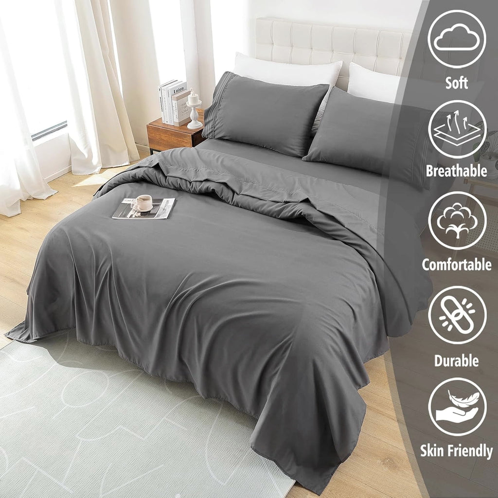 4 Piece Bed Sheet Set, Queen Size Upgraded Cooling Deep Pocket Comfy Breathable Hotel Luxury Bedding, Extra Soft Wrin... - Image 4