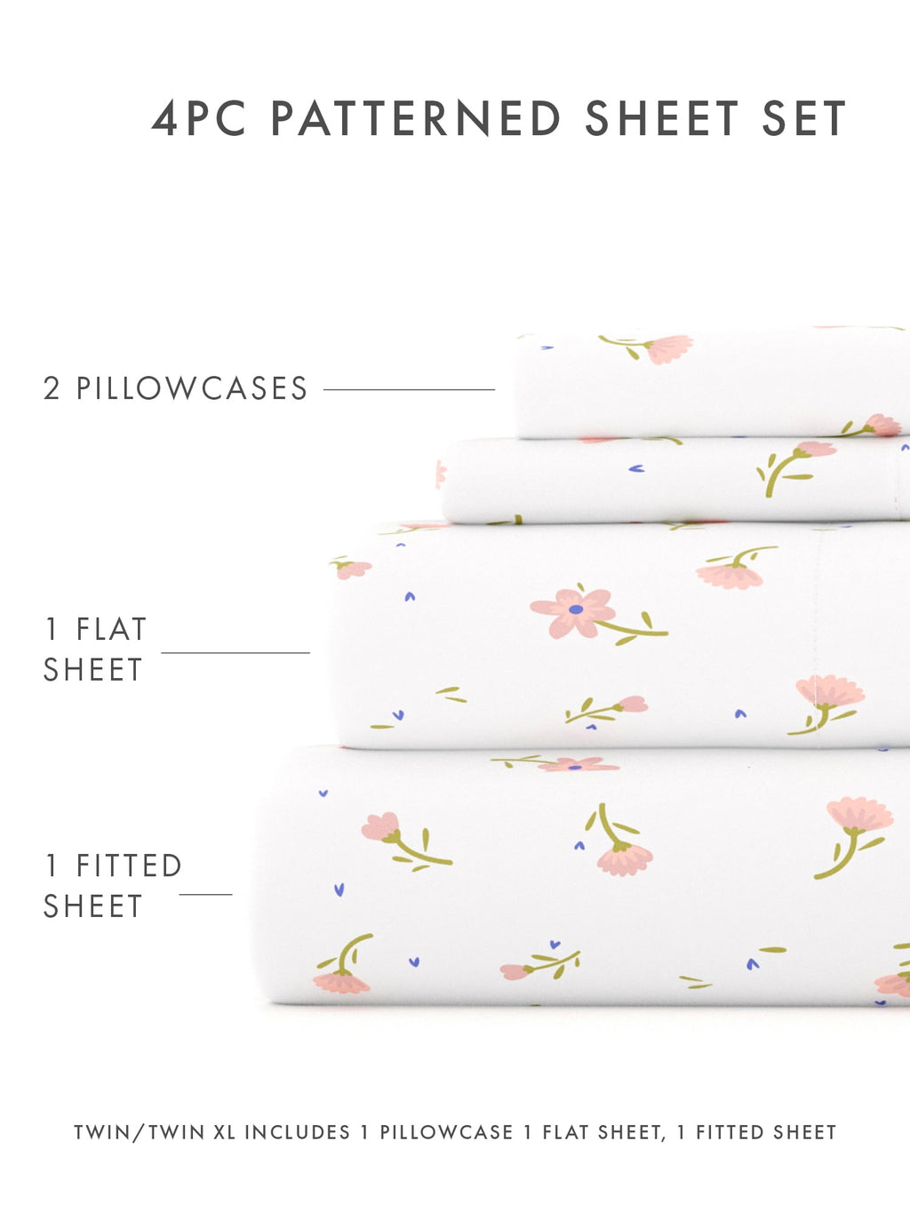 Ultra Soft & Breathable Wrinkle Free Bed Sheets Set - Floral Pink Farmhouse Patterned for Twin Size Bedding by Comfort Canopy - Image 3