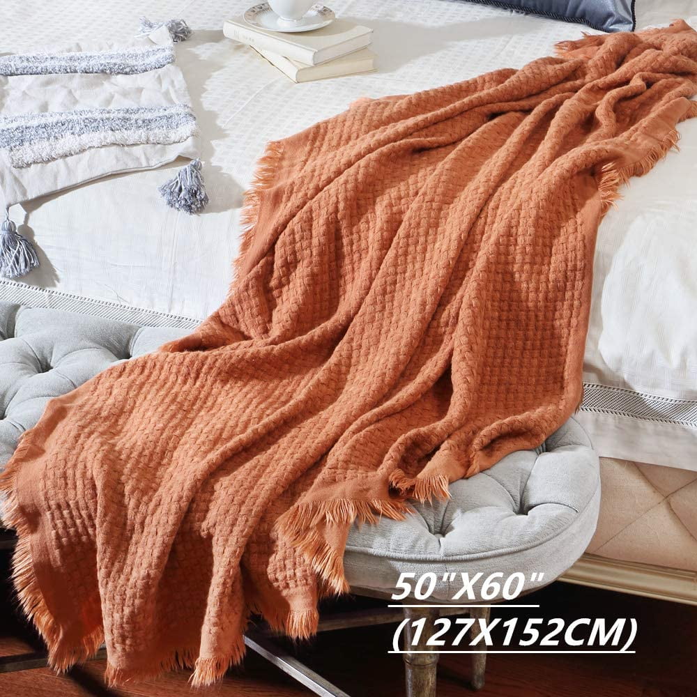 CREVENT Farmhouse Rust Knit Throw Blanket for Couch Sofa Chair Bed Home Decoration, Soft Warm Cozy Light Weight for Spring Summer Fall (50'' - Image 2