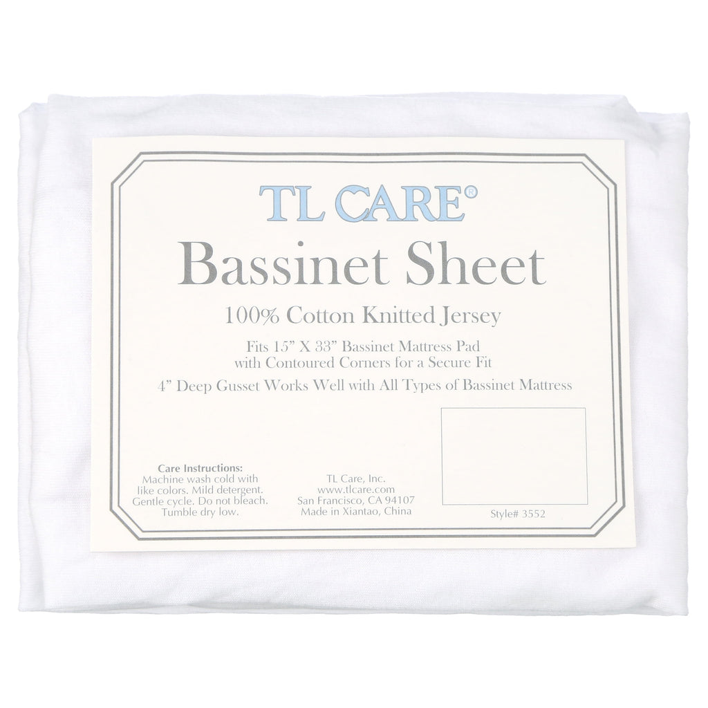 TL Care 100% Natural Breathable Cotton Jersey Knit Fitted Bassinet Sheet, White, 15" x 33", Soft Breathable, for Boys and Girls - Image 2