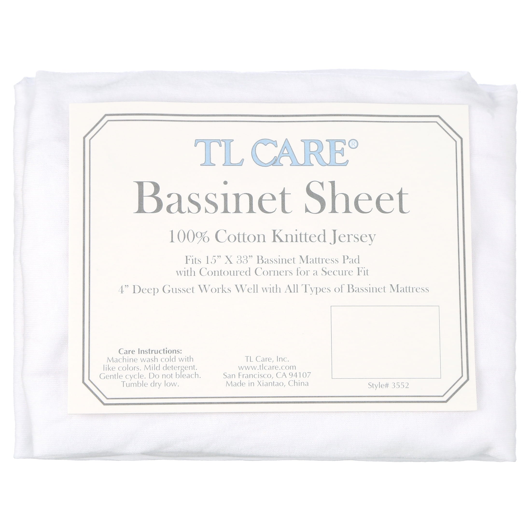 TL Care 100% Natural Breathable Cotton Jersey Knit Fitted Bassinet Sheet, White, 15" x 33", Soft Breathable, for Boys and Girls - Image 2