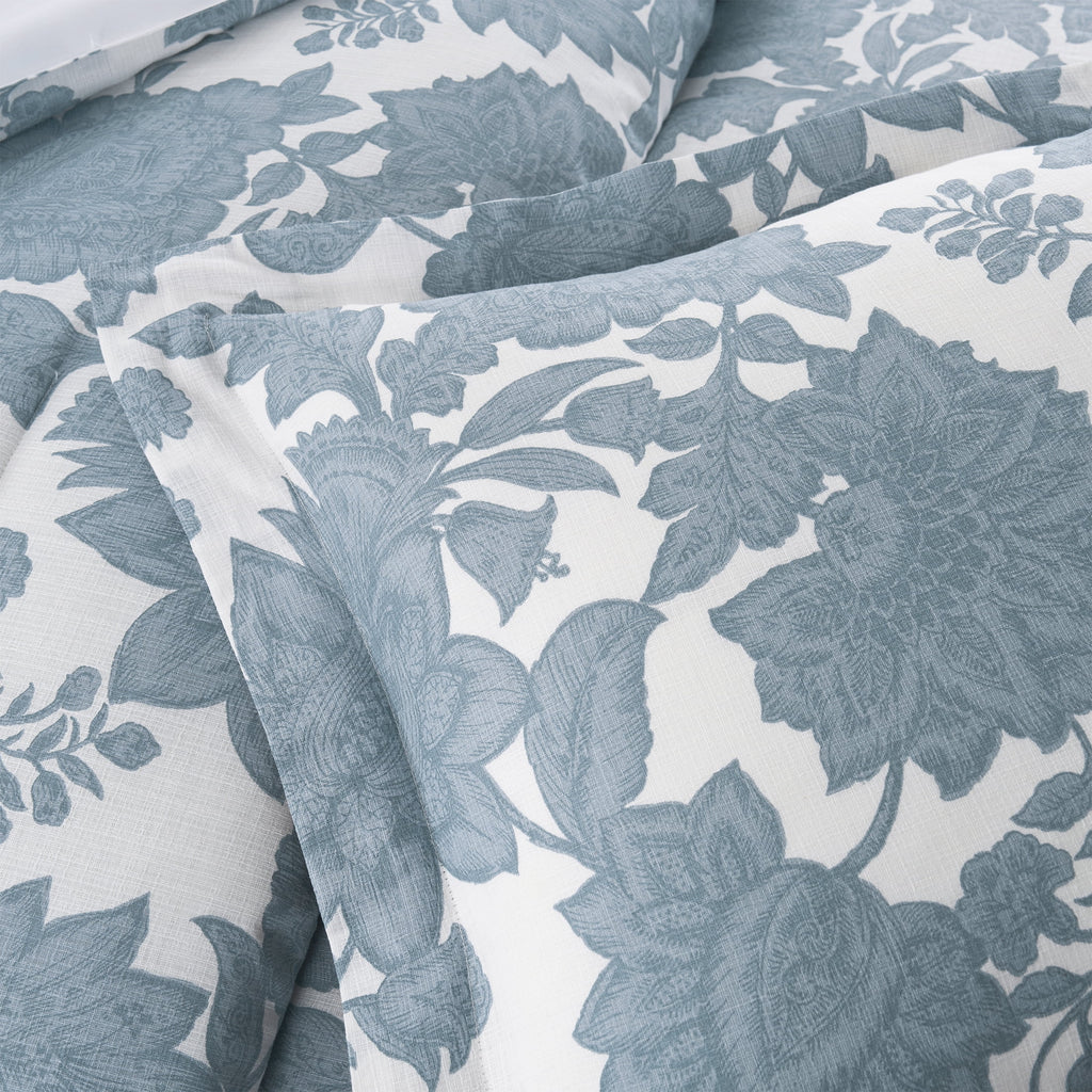 My Texas House Veronica 3-Piece Blue Floral Cotton Slub Comforter Set, King - Image 4