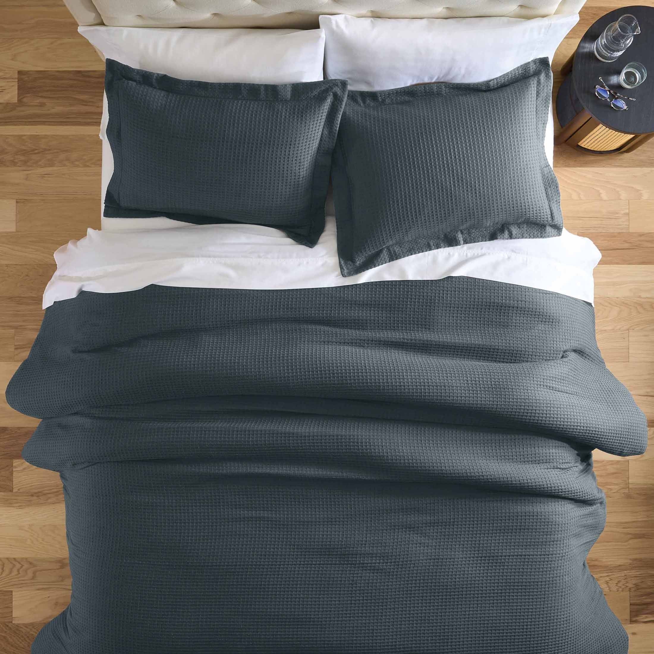 3-Piece Grey Waffle Comforter Set, Adult Full/Queen - Image 2