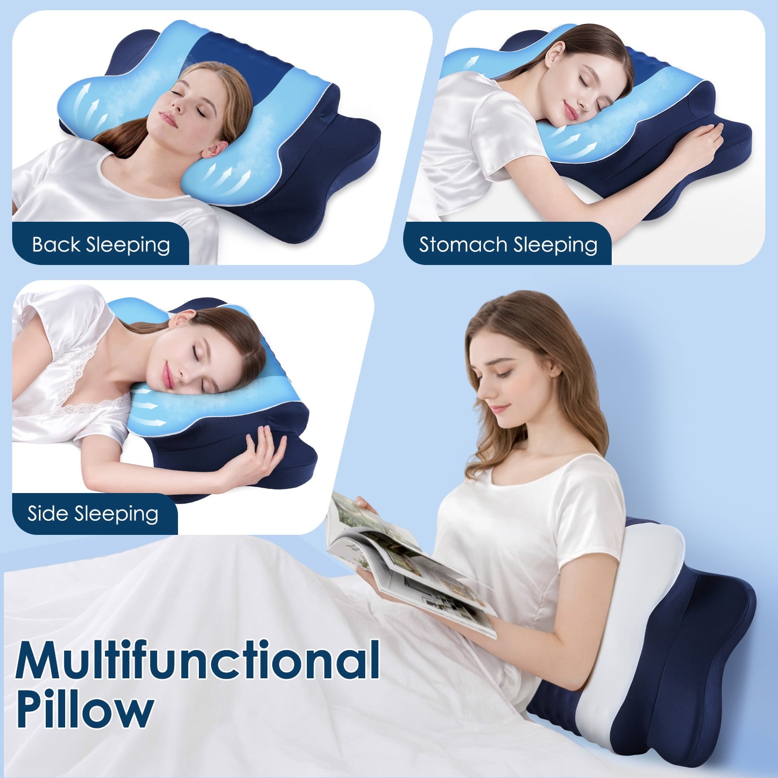 Cervical Neck Pillow for Pain Relief Sleeping, Memory Foam Pillow Neck Pillow Bed Pillow with Pillowcase for Side Bac... - Image 3