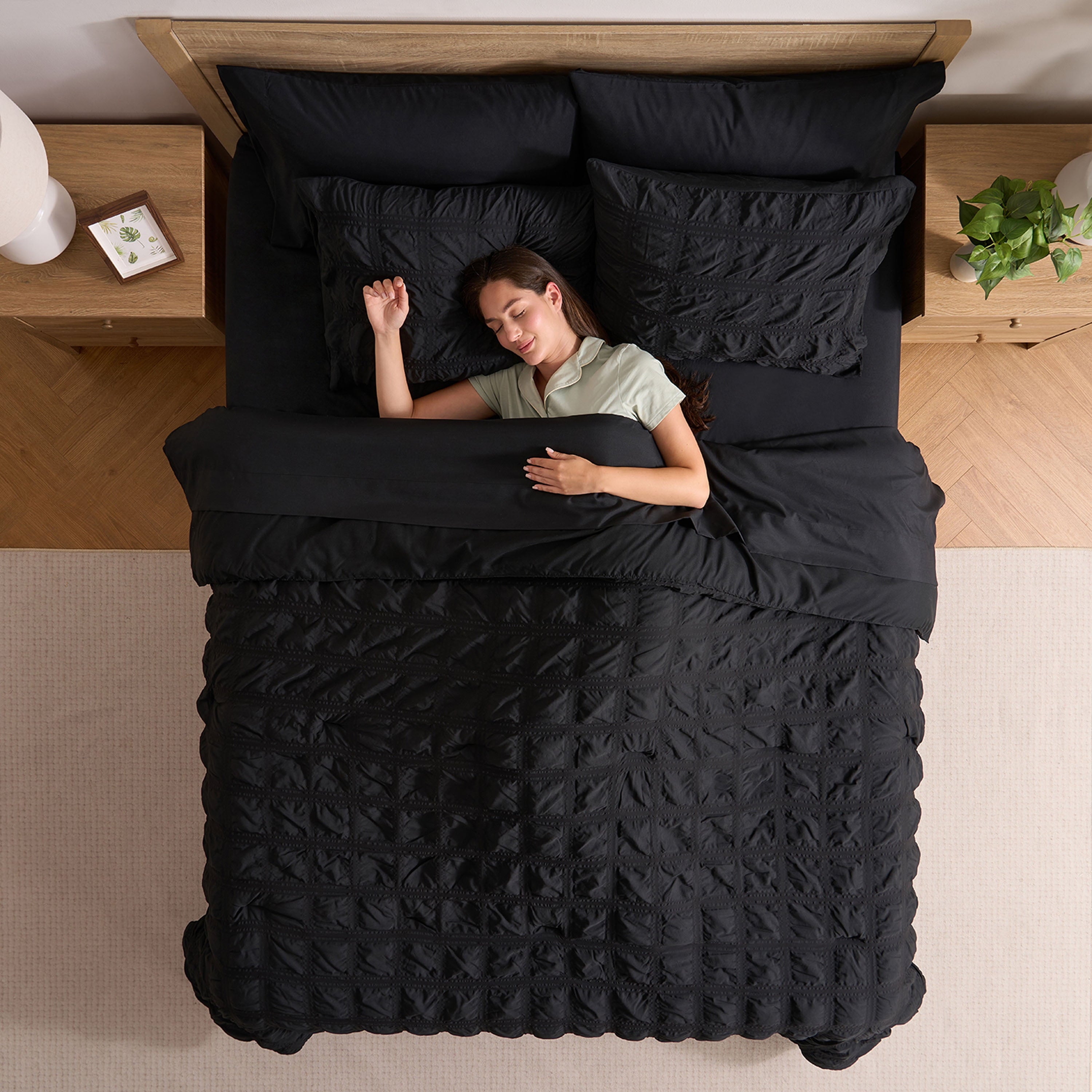 Queen Comforter Set, Seersucker Queen Size Comforter Set, 7-Pc All Season Bedding Comforter Set, Black - Image 5