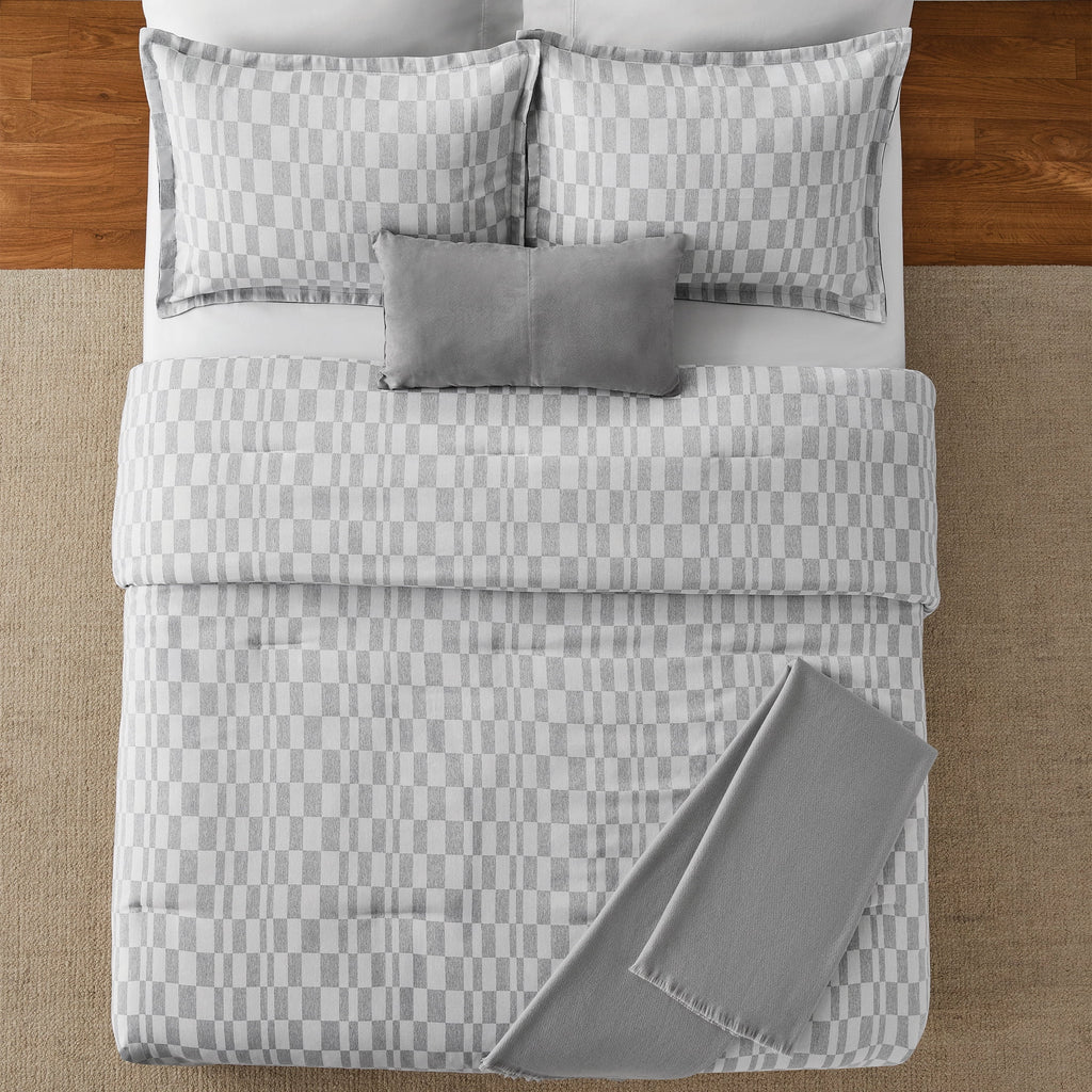 Full/Queen Comforter Set, All-Season, 5-Piece, Soft Silver Check - Image 2